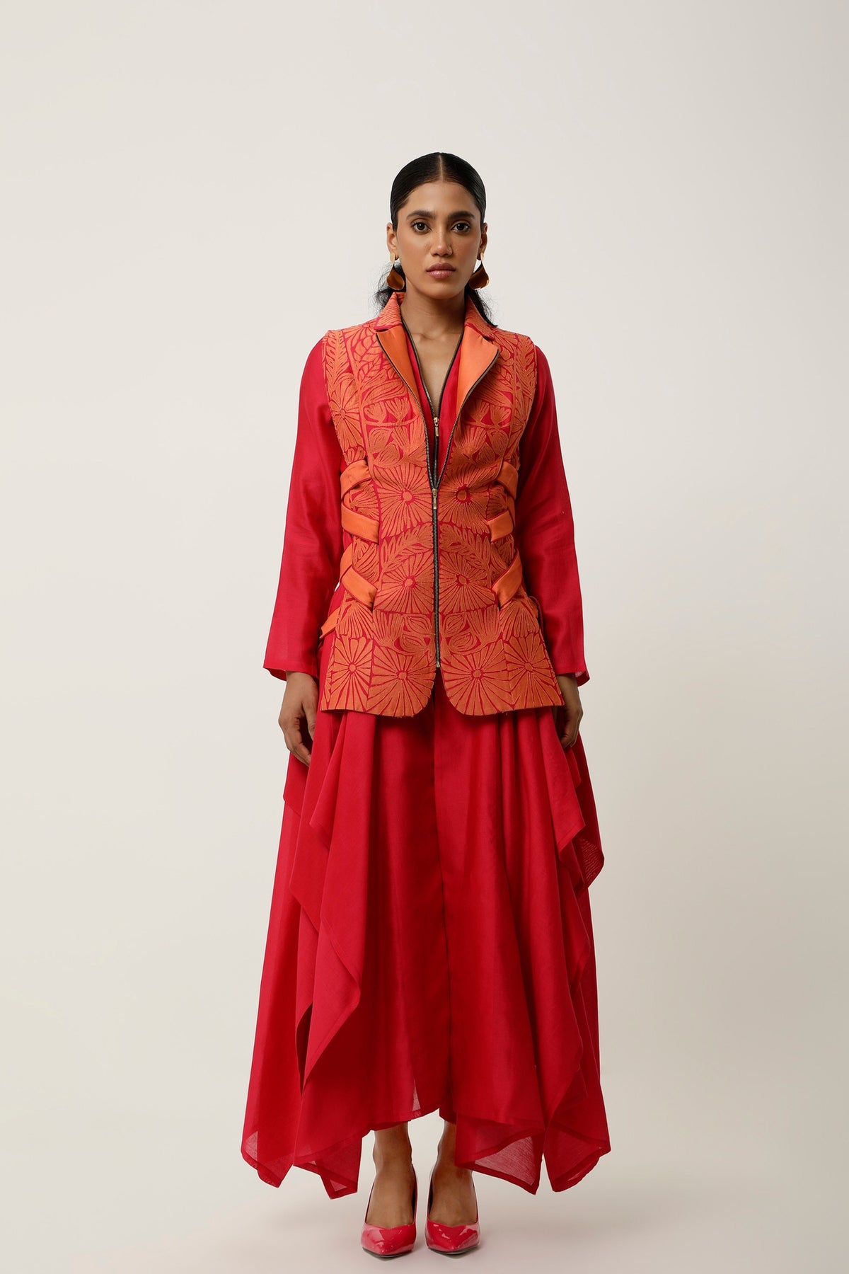 Orange Cutwork Jacket Set