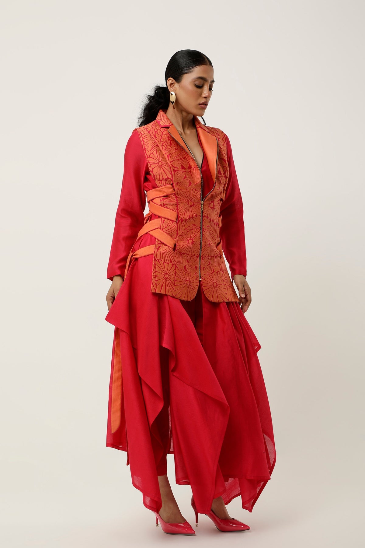 Orange Cutwork Jacket Set