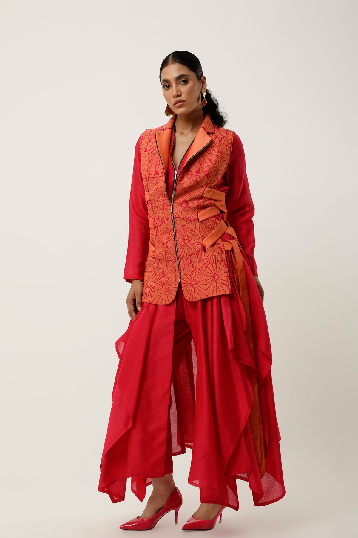 Orange Cutwork Jacket Set