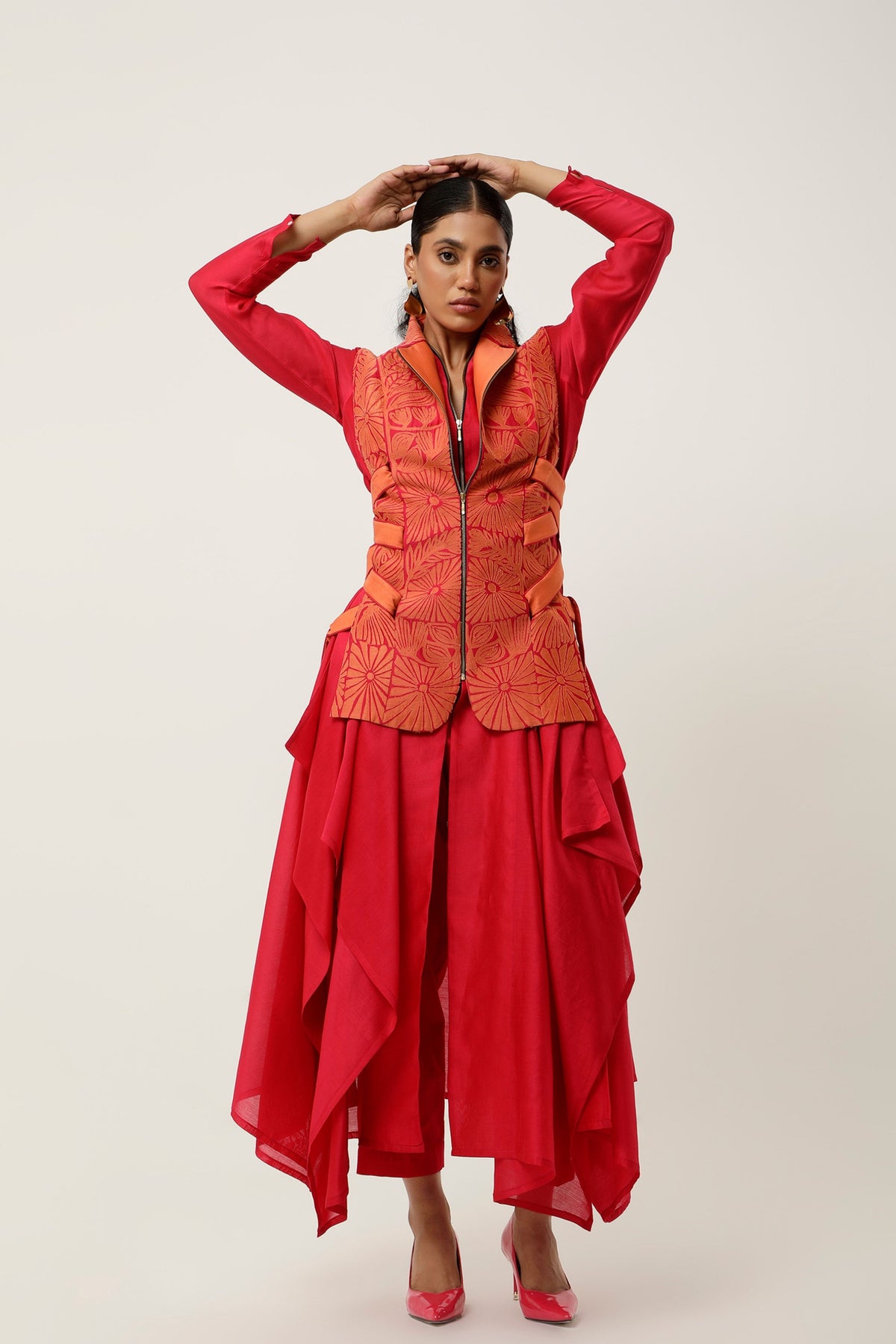 Orange Cutwork Jacket Set