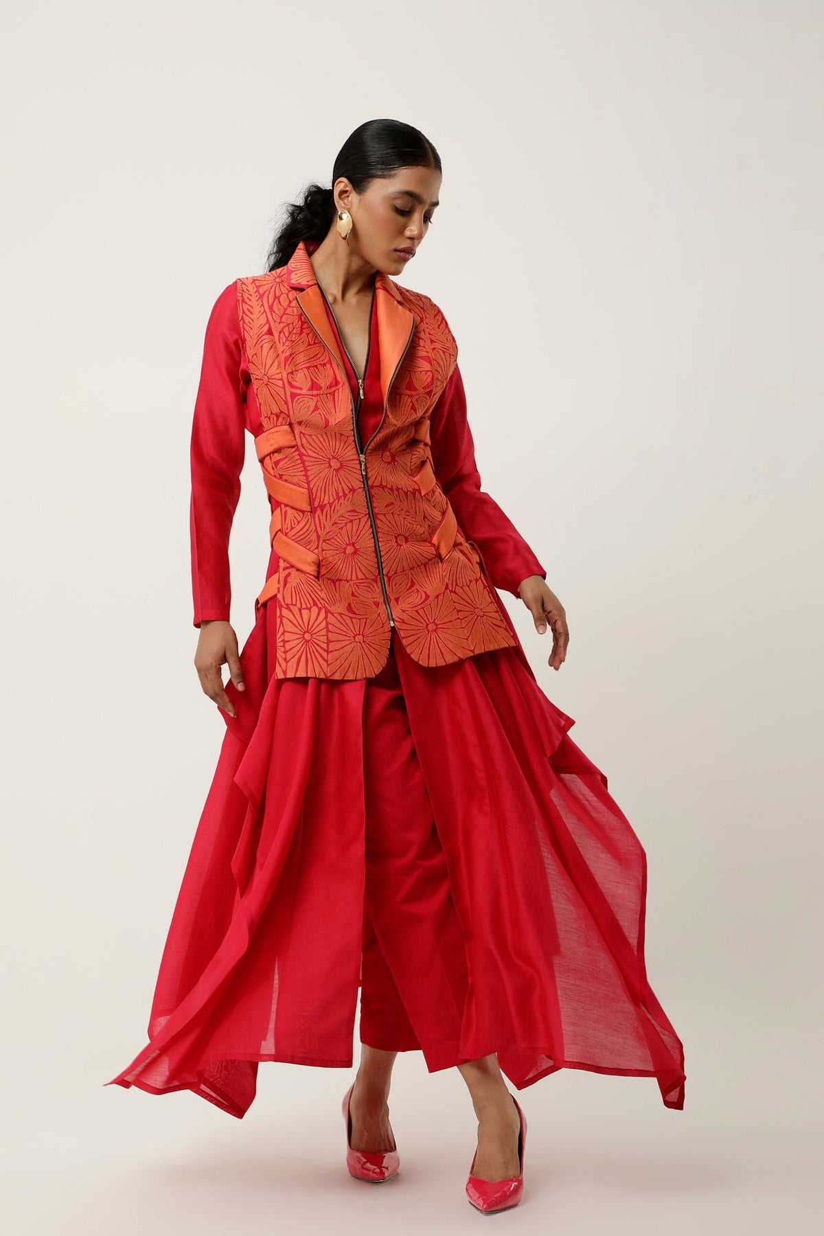 Orange Cutwork Jacket Set