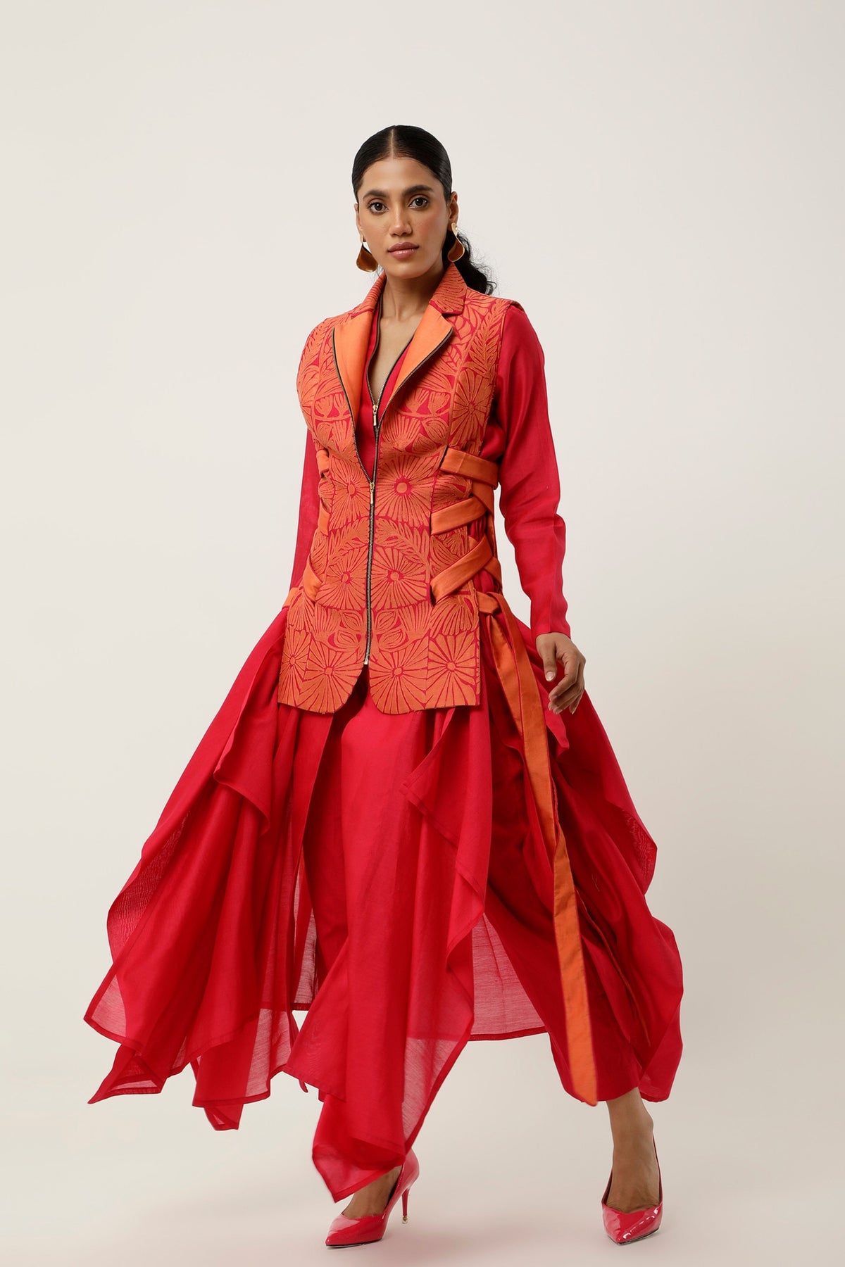 Orange Cutwork Jacket Set