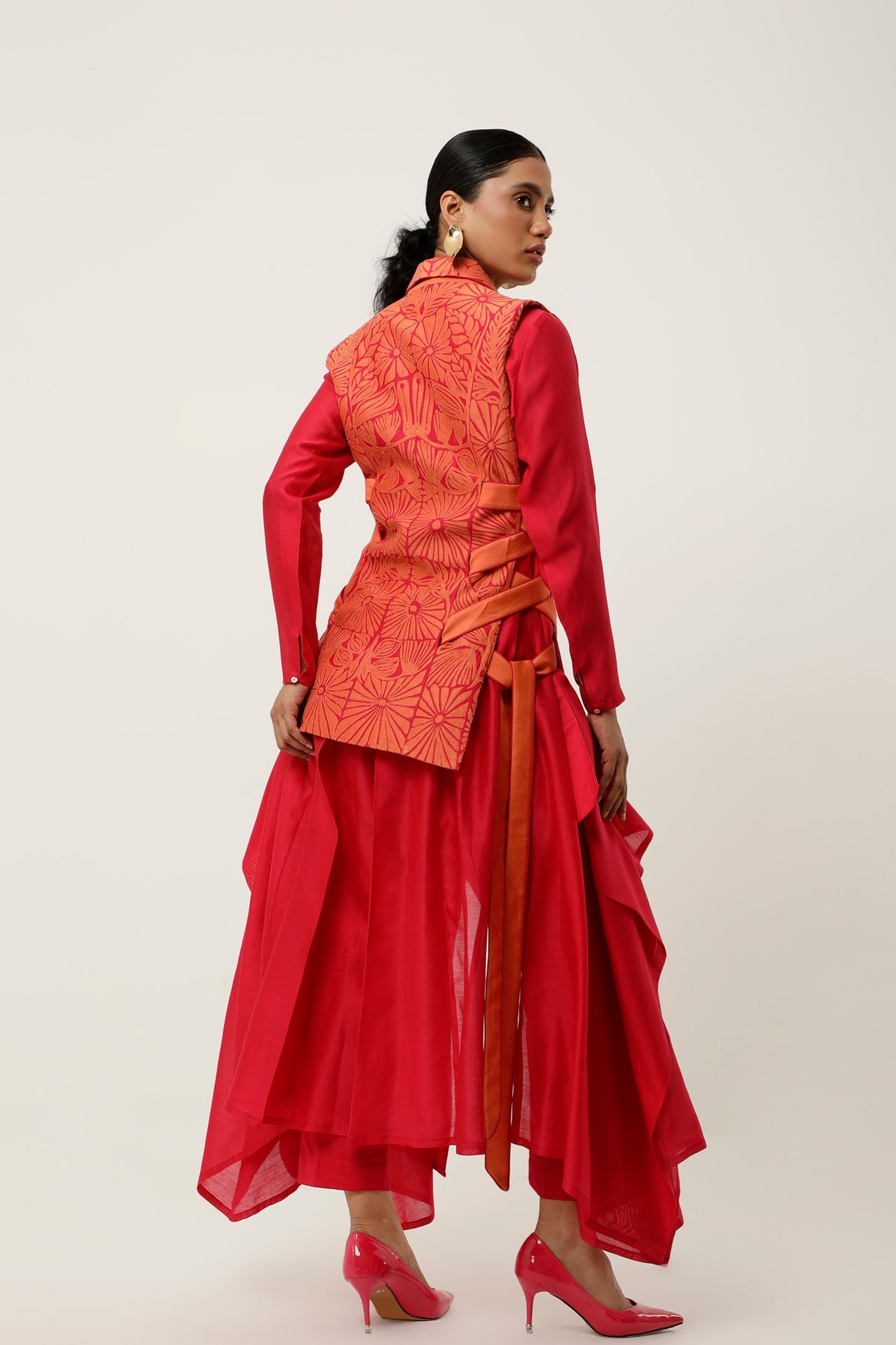 Orange Cutwork Jacket Set