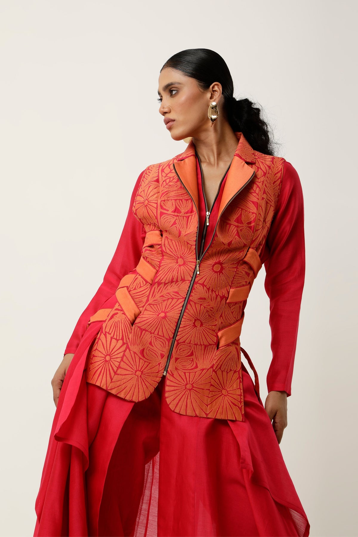 Orange Cutwork Jacket Set