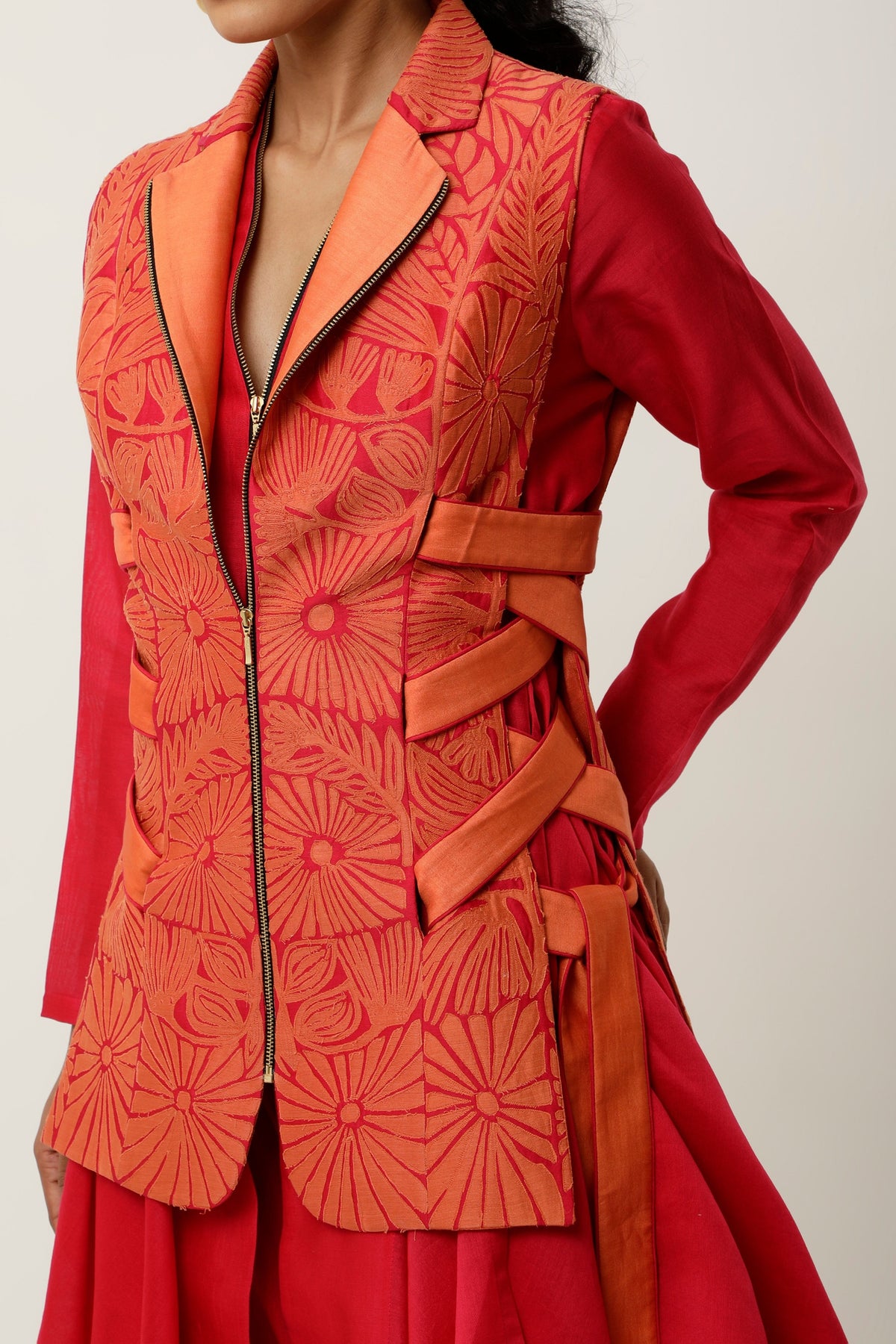 Orange Cutwork Jacket Set