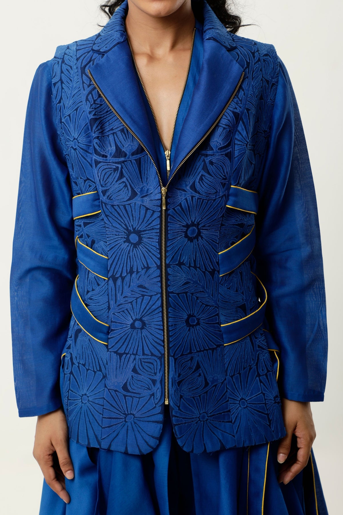 Indigo Cutwork Jacket Set