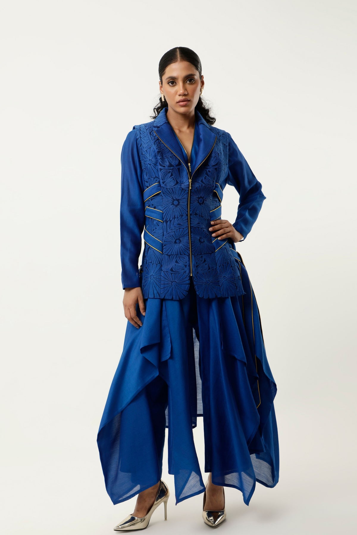 Indigo Cutwork Jacket Set