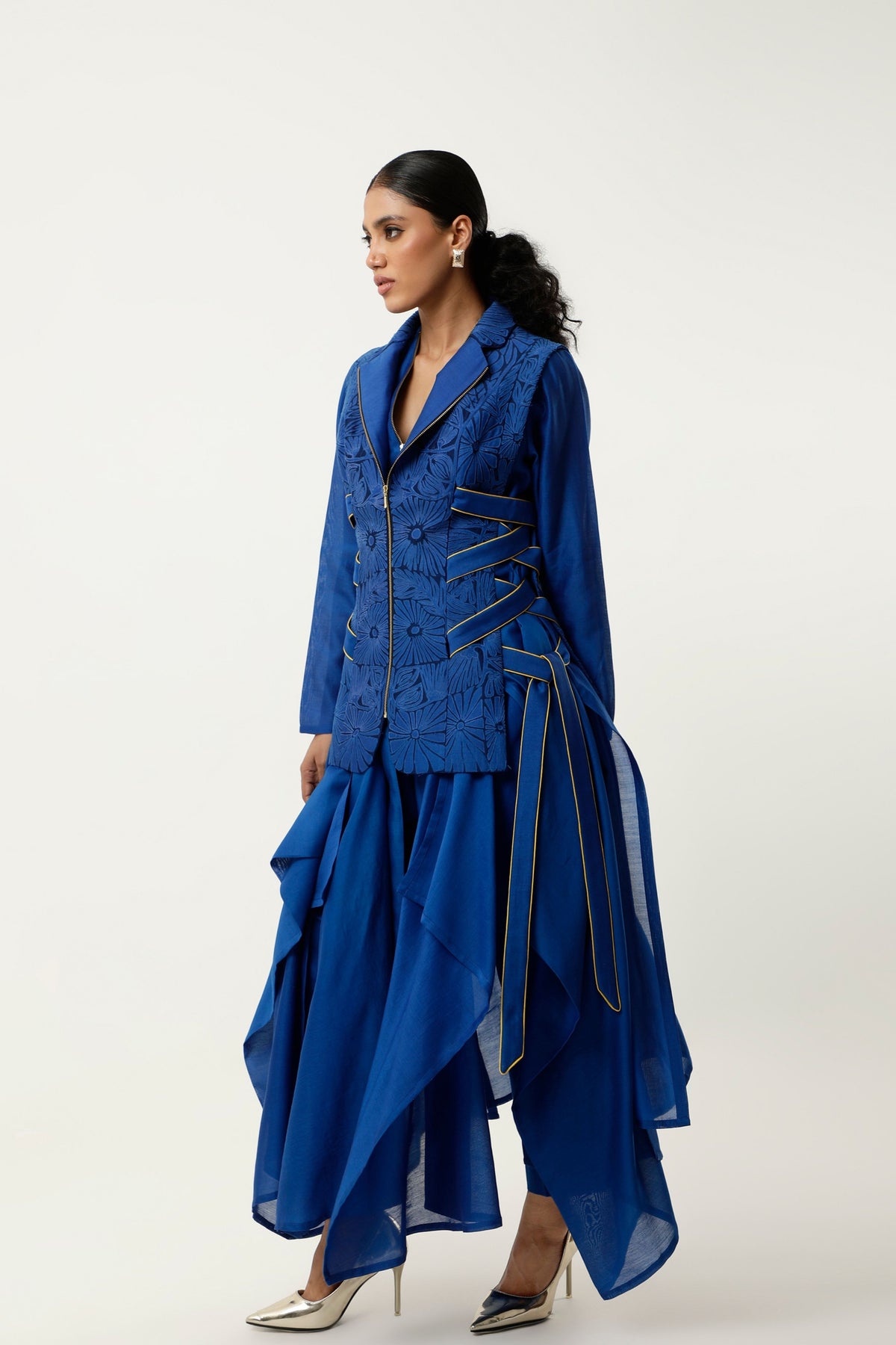 Indigo Cutwork Jacket Set