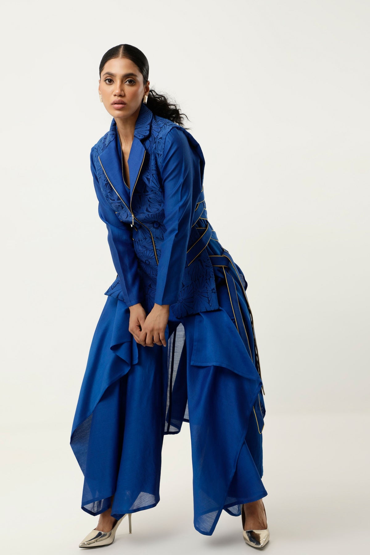 Indigo Cutwork Jacket Set