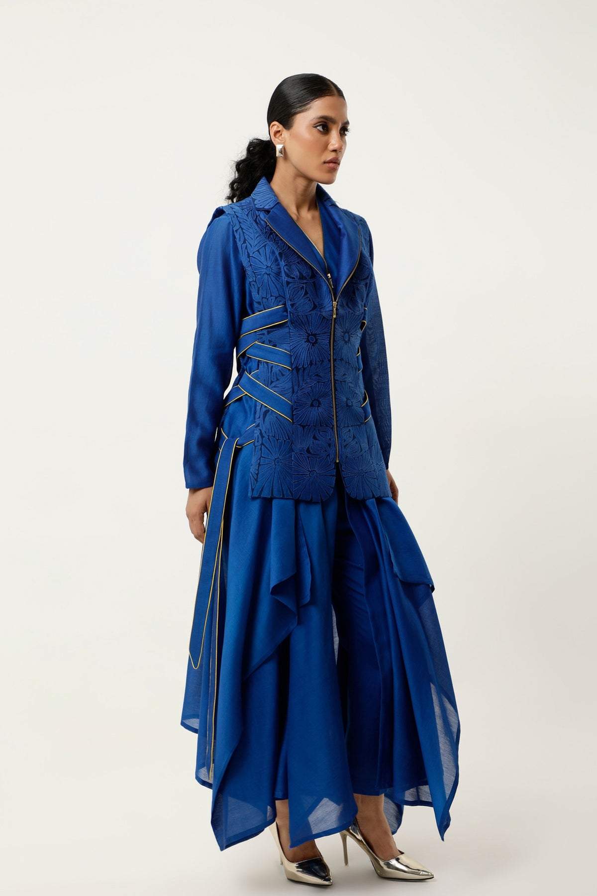 Indigo Cutwork Jacket Set