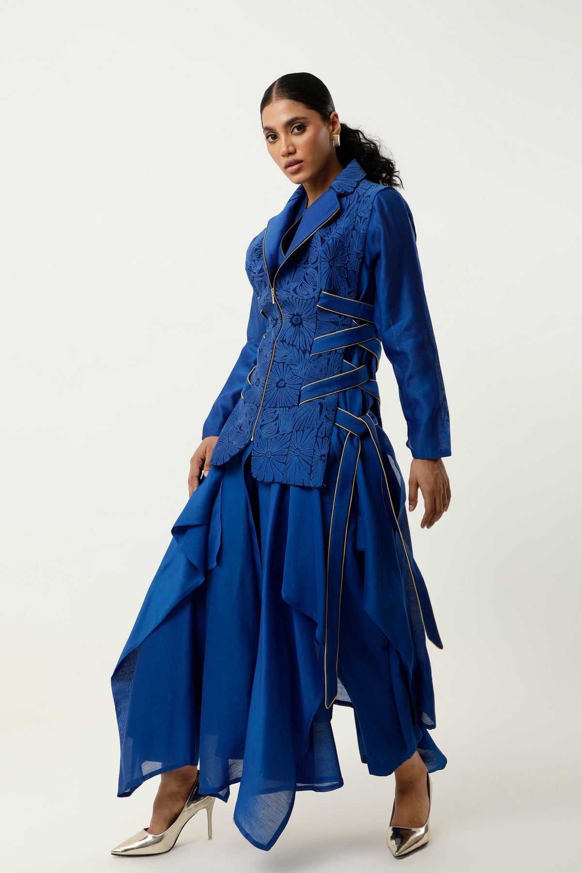 Indigo Cutwork Jacket Set