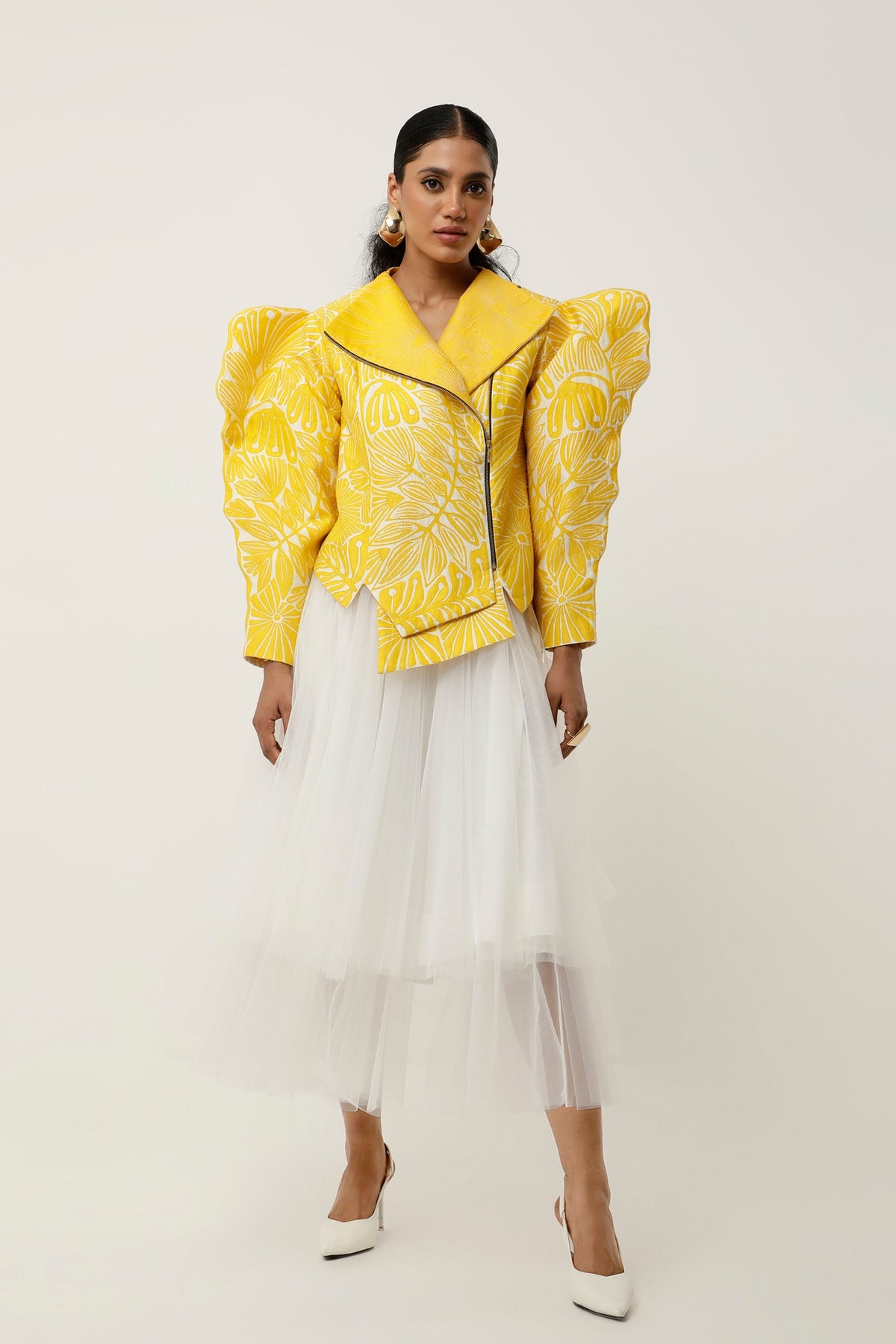 3D Yellow Floral Jacket Skirt