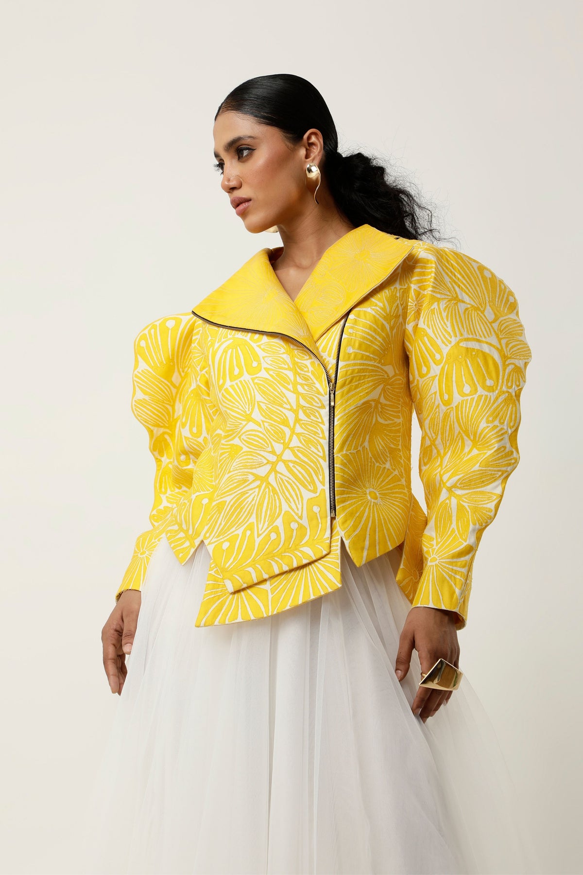 3D Yellow Floral Jacket Skirt