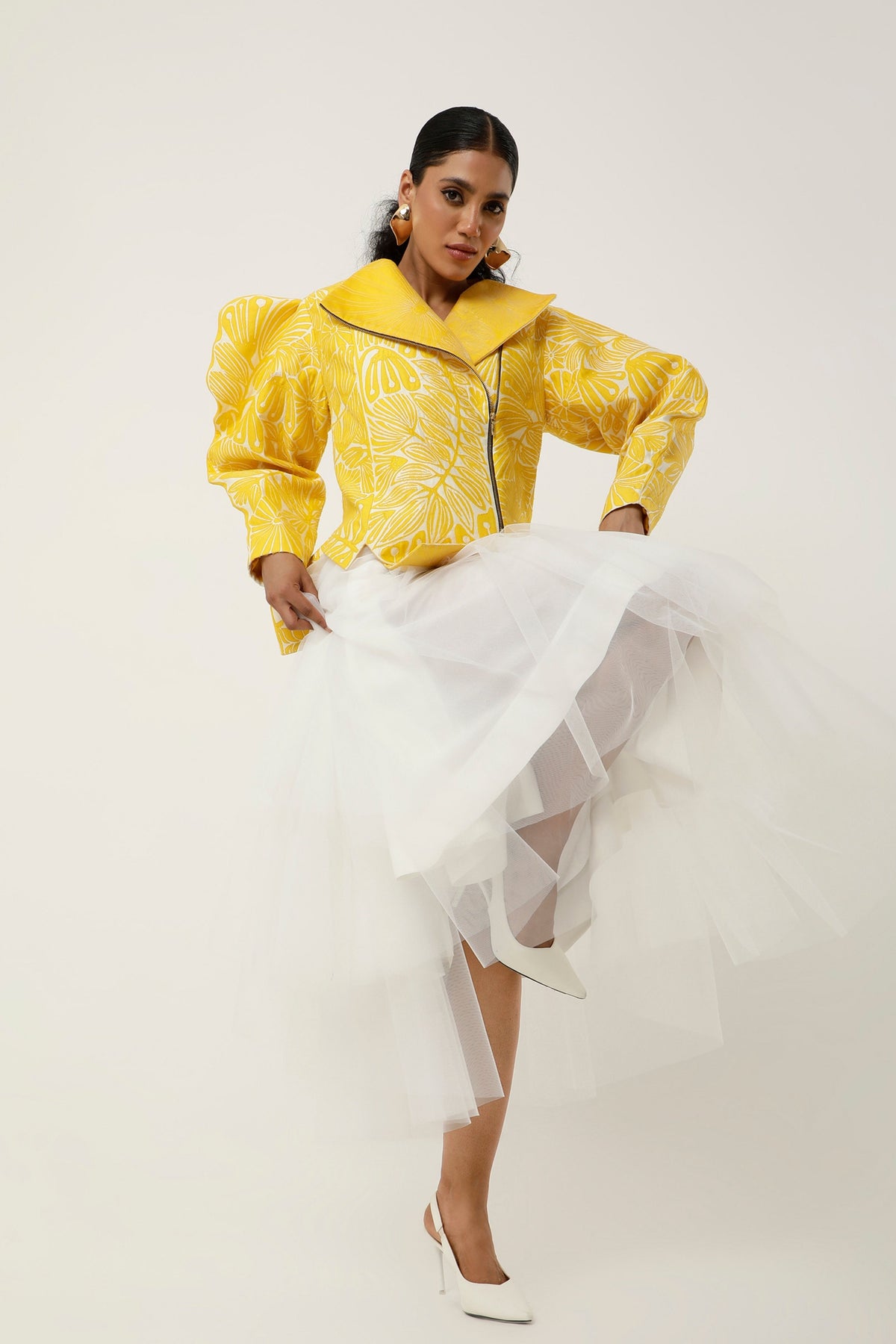 3D Yellow Floral Jacket Skirt