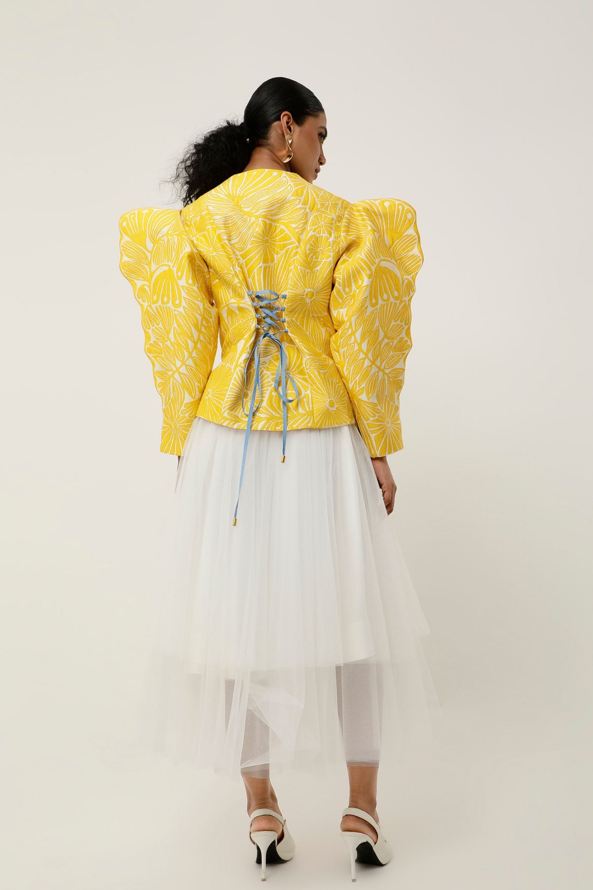 3D Yellow Floral Jacket Skirt