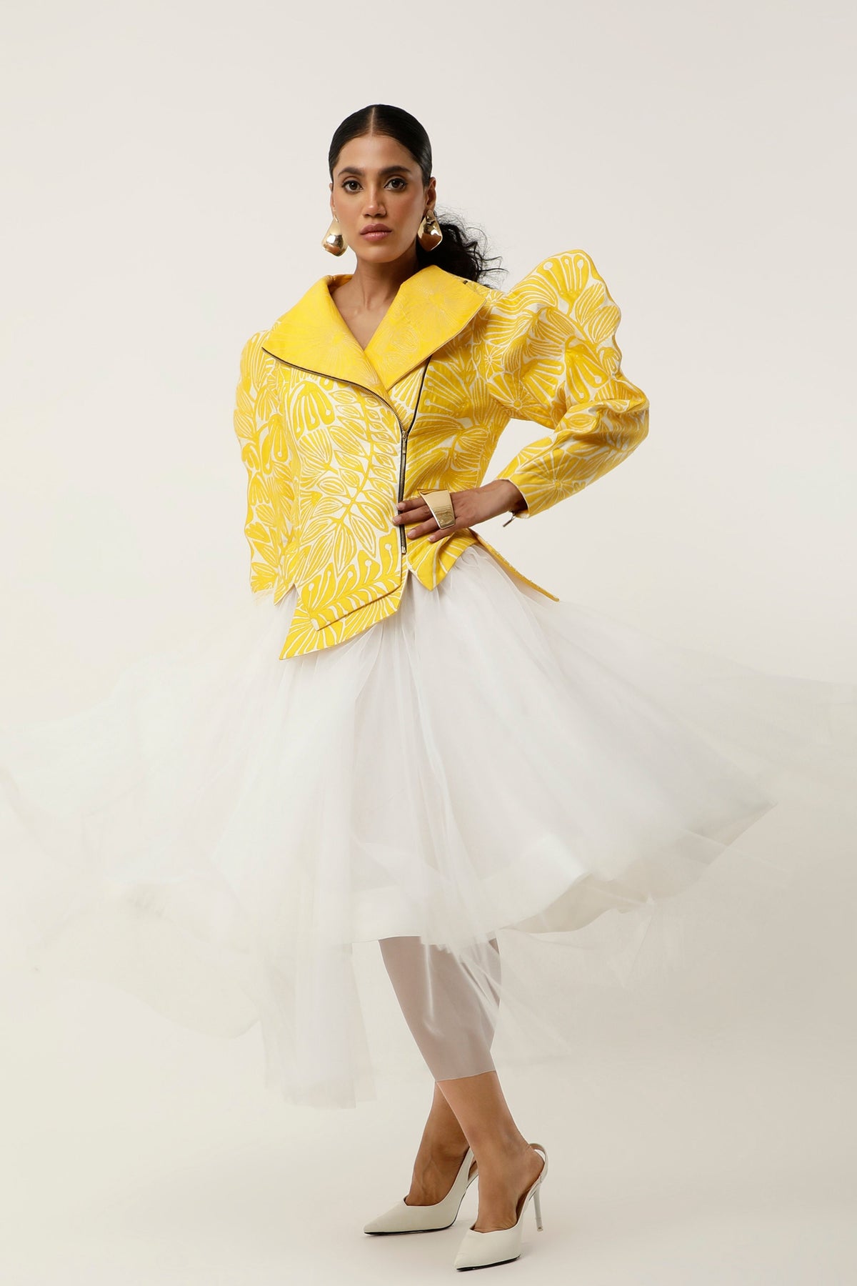 3D Yellow Floral Jacket Skirt