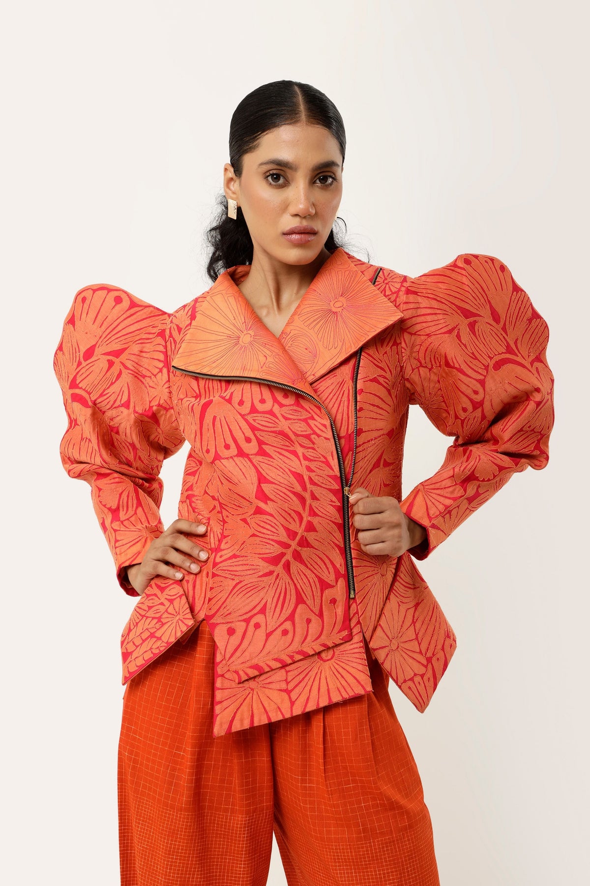 3D Orange Floral Jacket Set