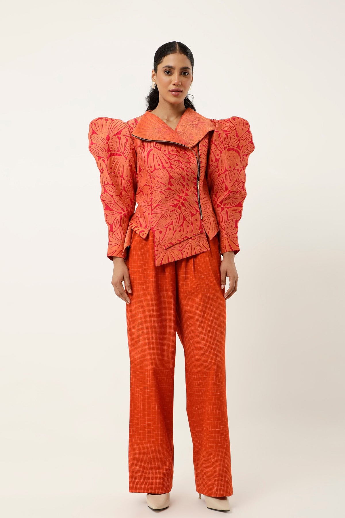 3D Orange Floral Jacket Set