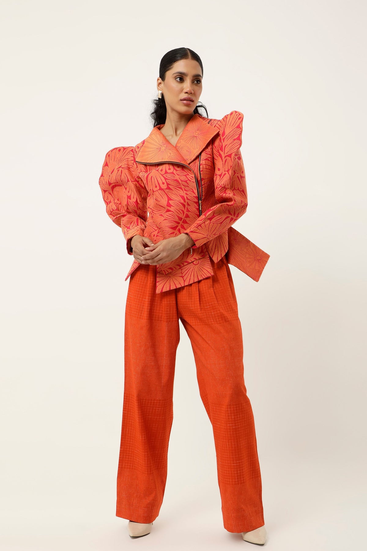 3D Orange Floral Jacket Set