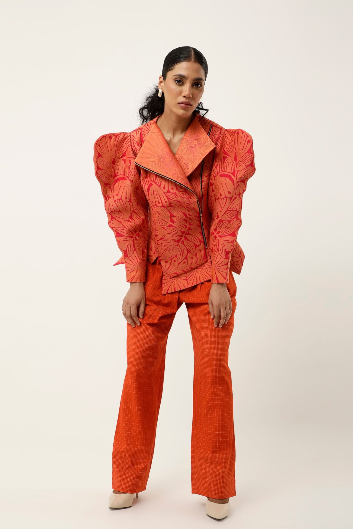 3D Orange Floral Jacket Set