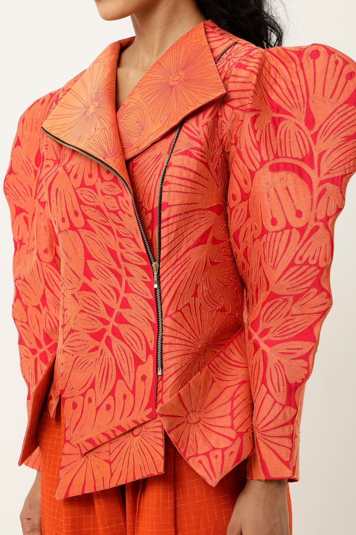 3D Orange Floral Jacket Set