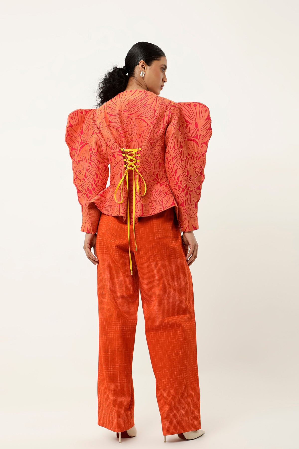 3D Orange Floral Jacket Set