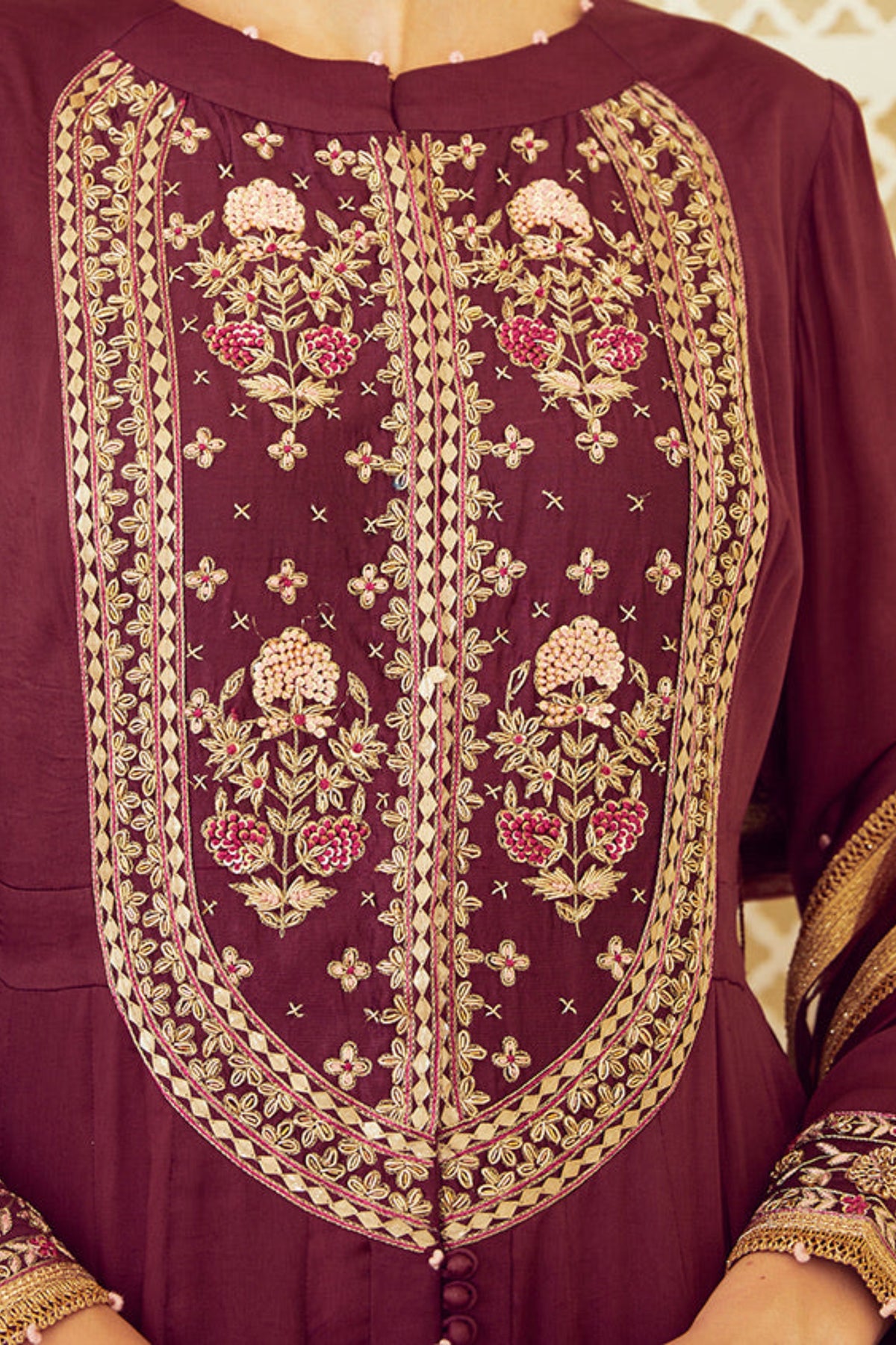 Wine anarkali set