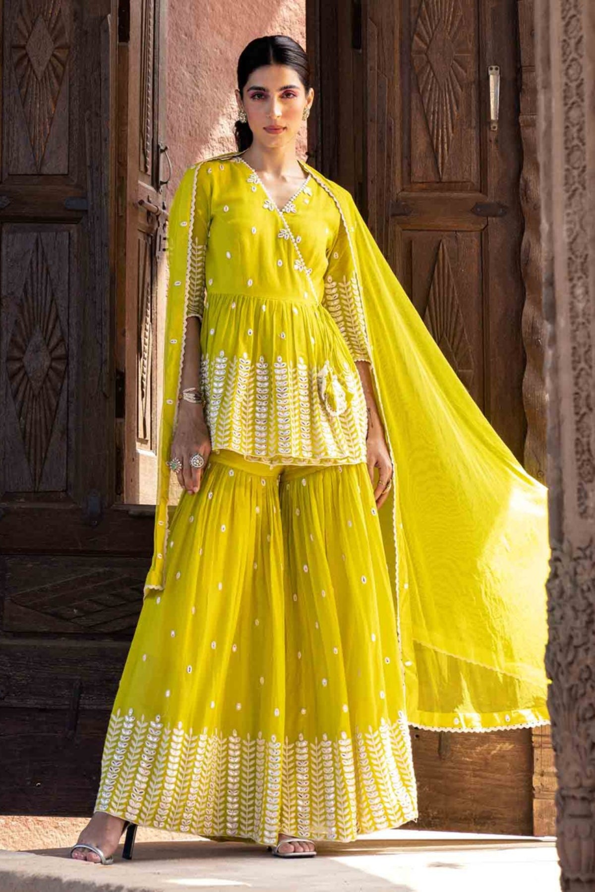 Neon Green Leaf Sharara Set