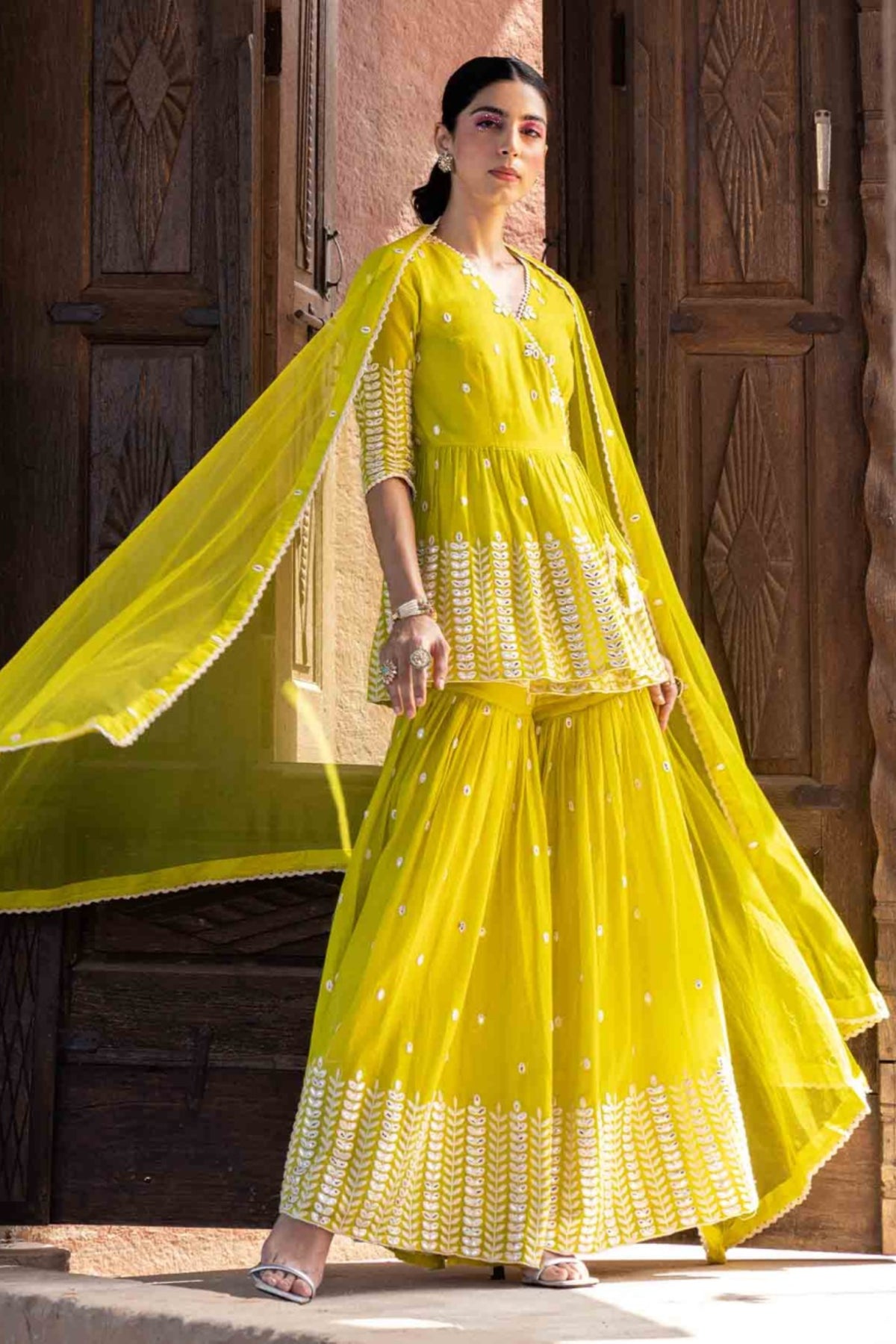 Neon Green Leaf Sharara Set