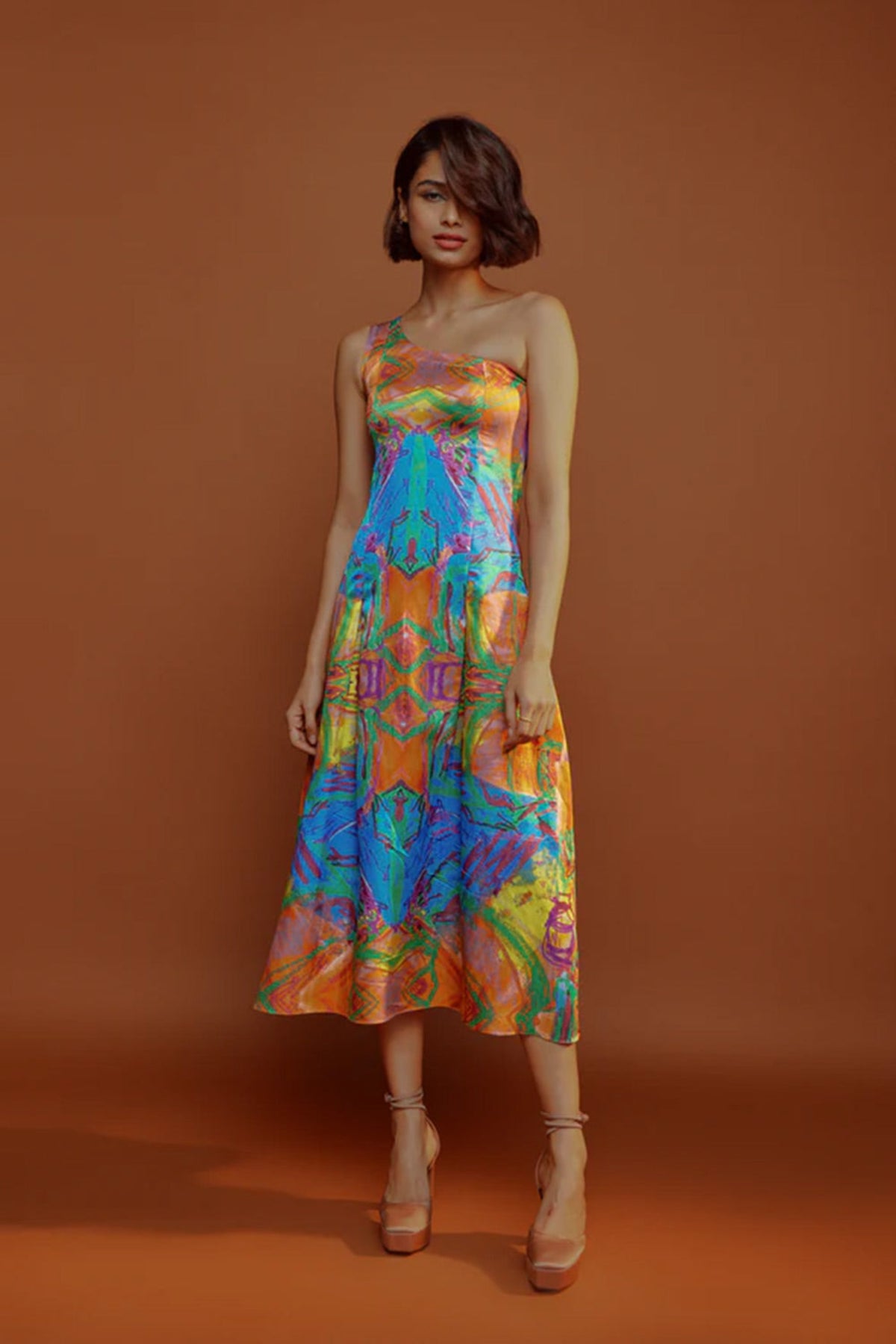 Mural One Shoulder Dress