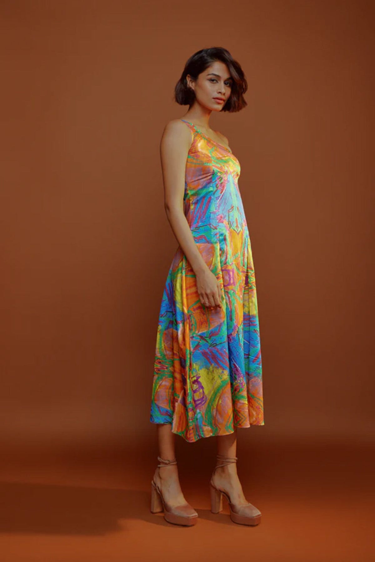 Mural One Shoulder Dress