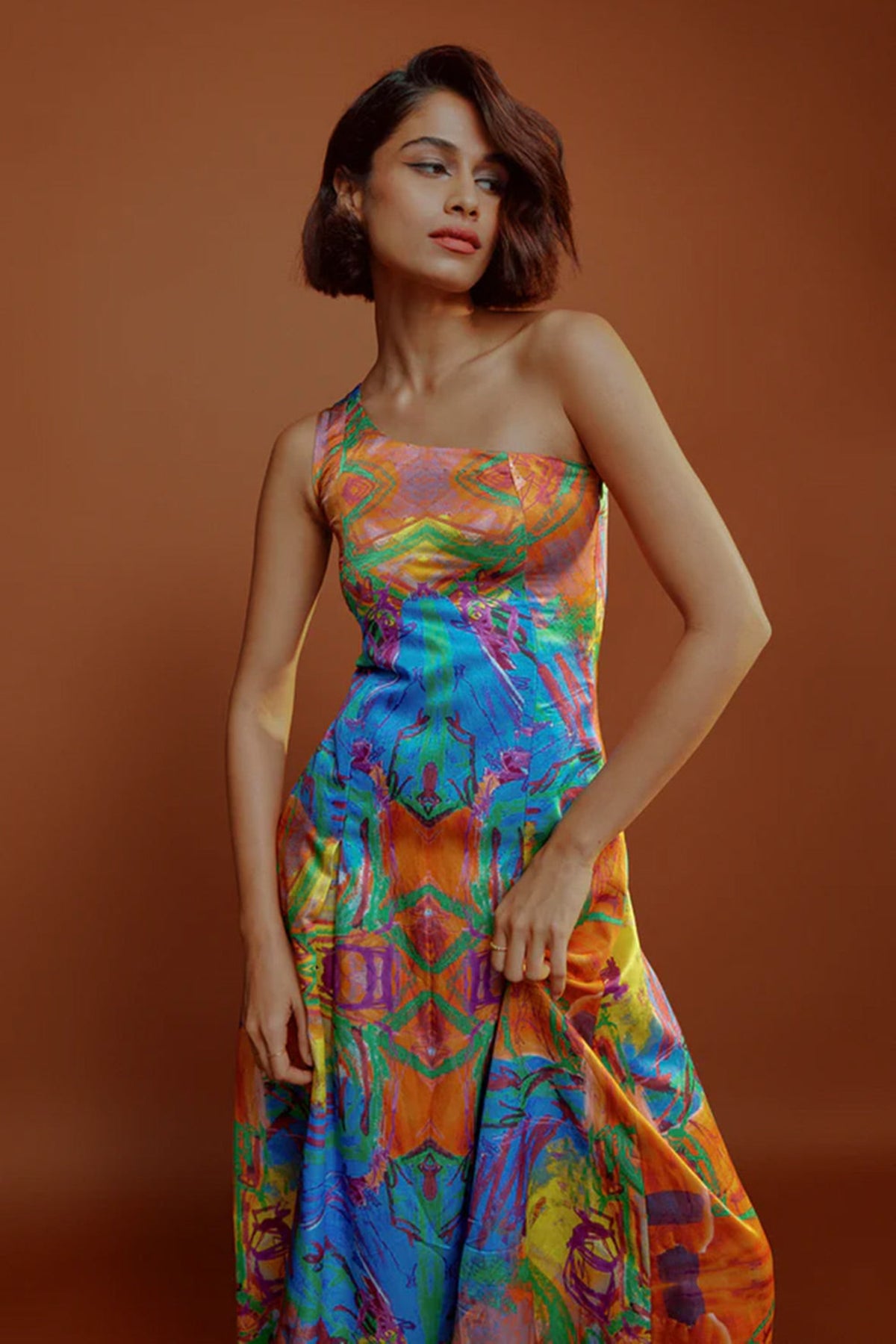 Mural One Shoulder Dress