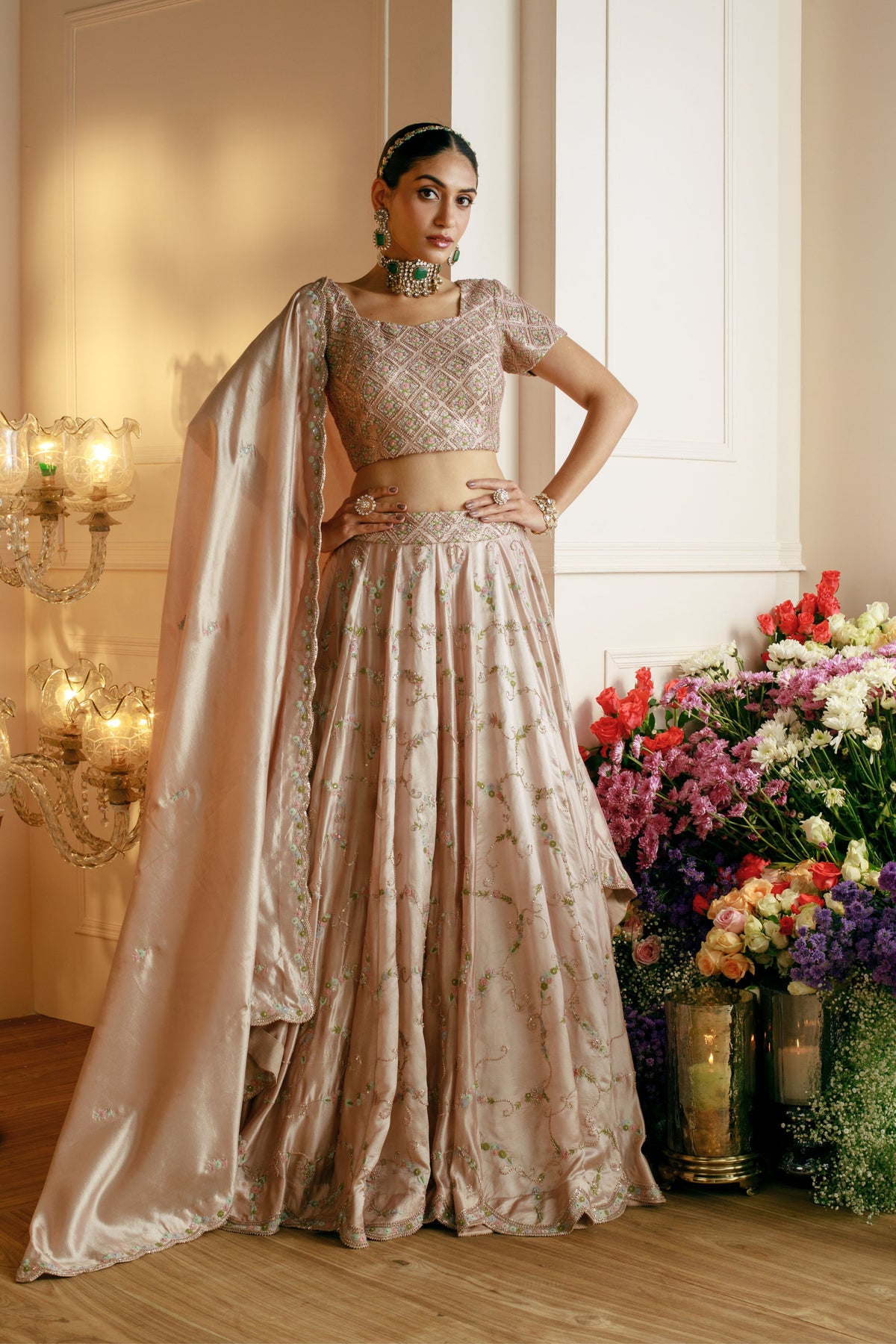 Champagne Silk Lehenga Set