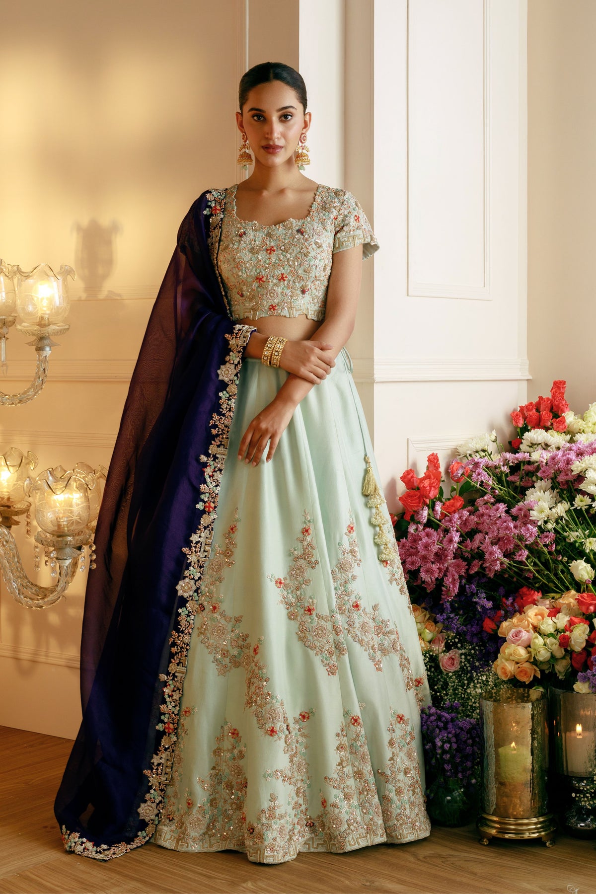 Embroidered Blue Lehenga Set