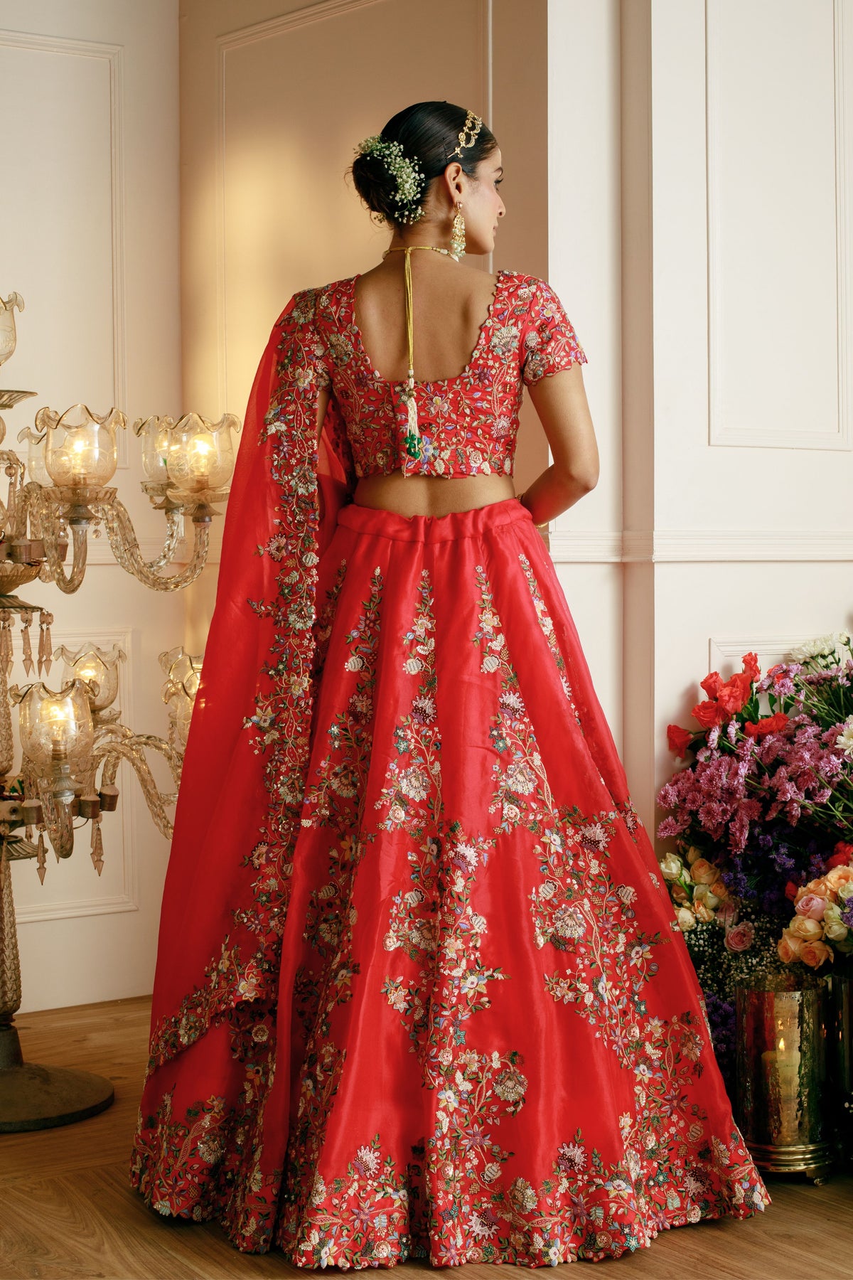 Red Thread Embroidered Lehenga Set