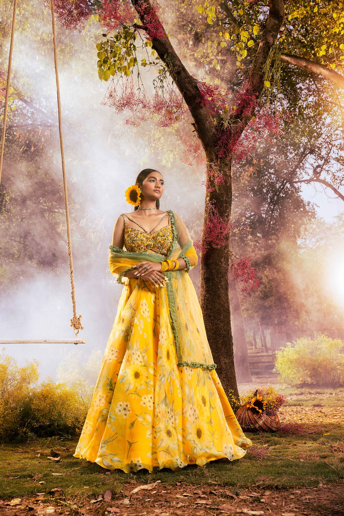 Yellow Sunflower Printed Lehenga set