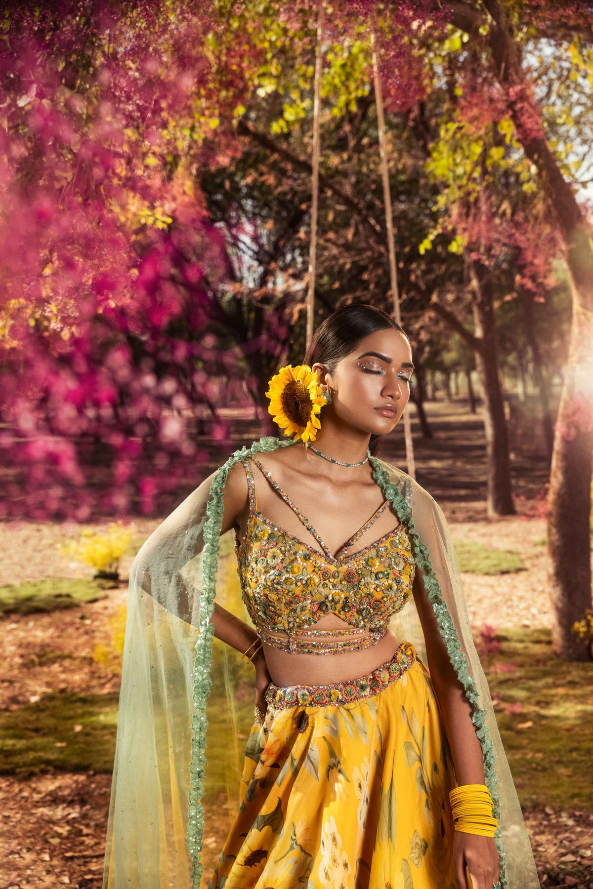 Yellow Sunflower Printed Lehenga set