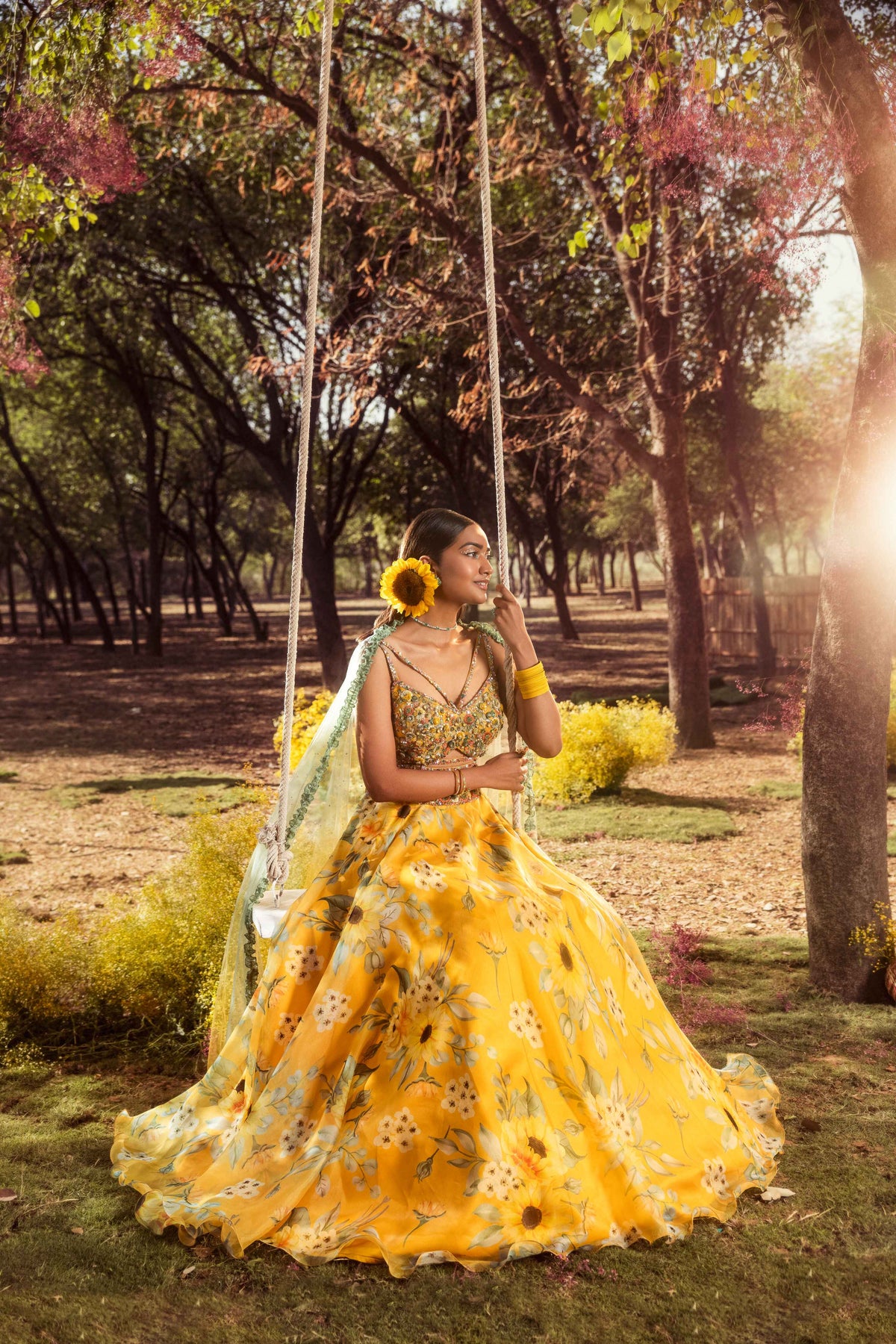 Yellow Sunflower Printed Lehenga set