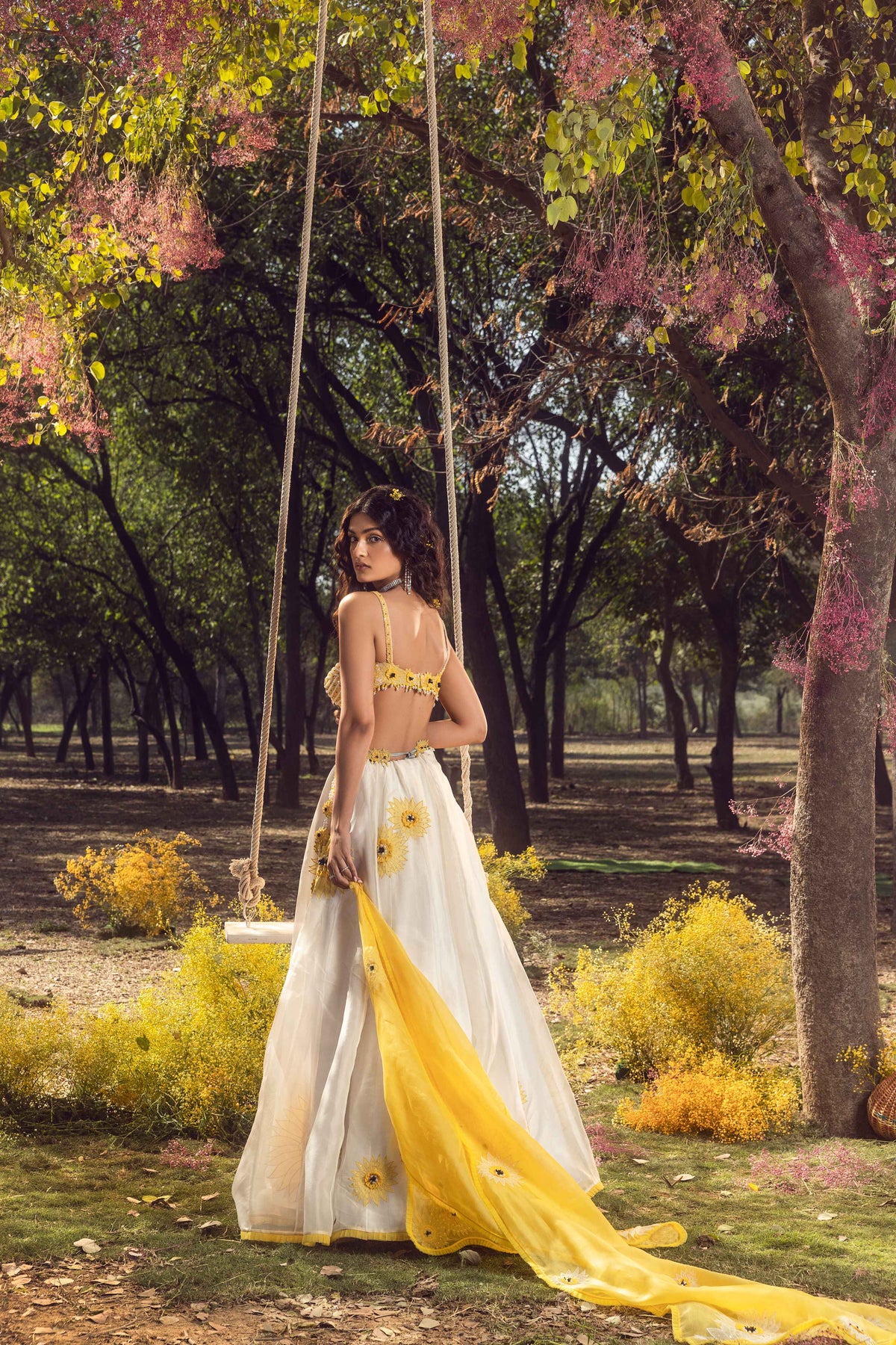 Off White Sunflower Lehenga set