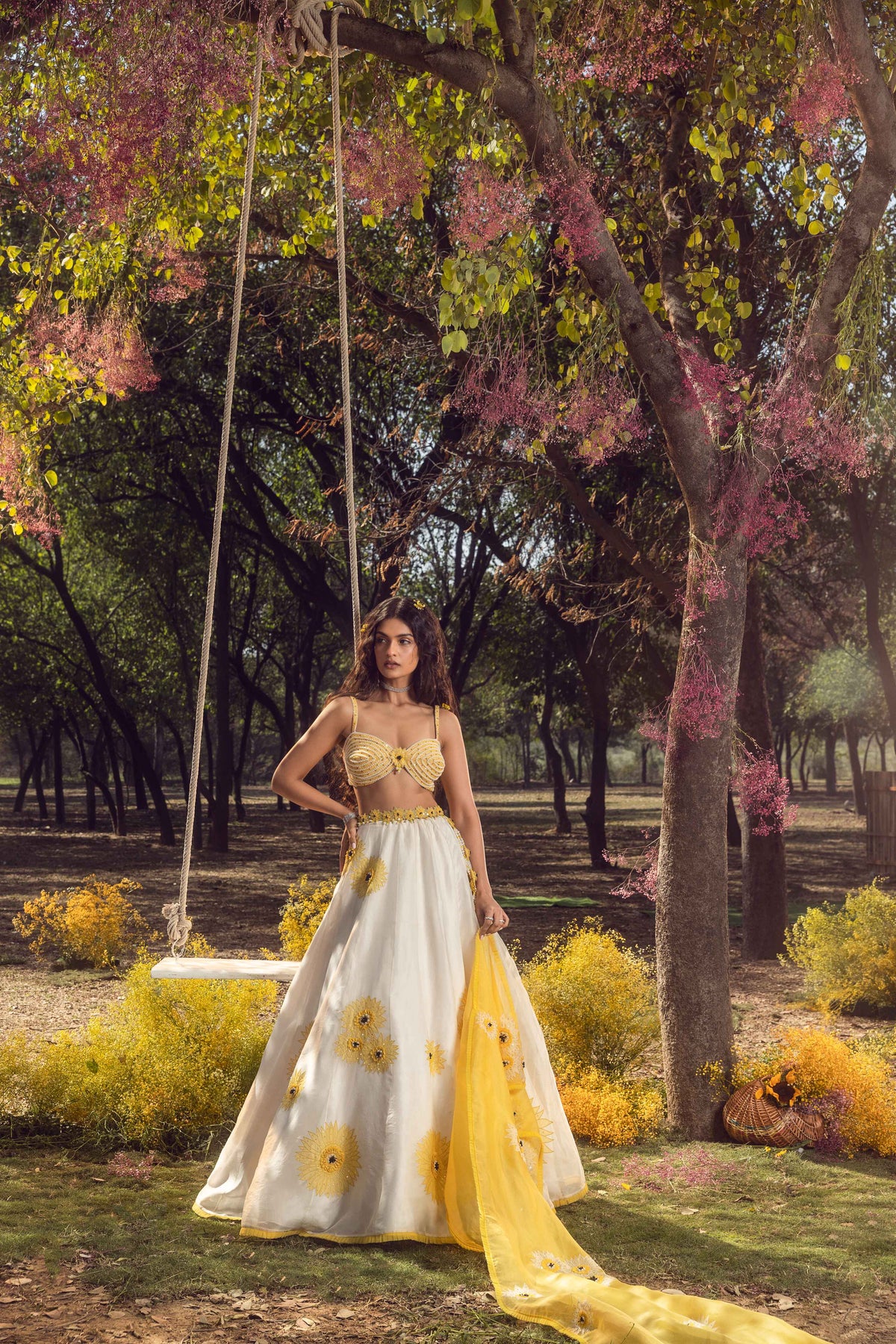 Off White Sunflower Lehenga set