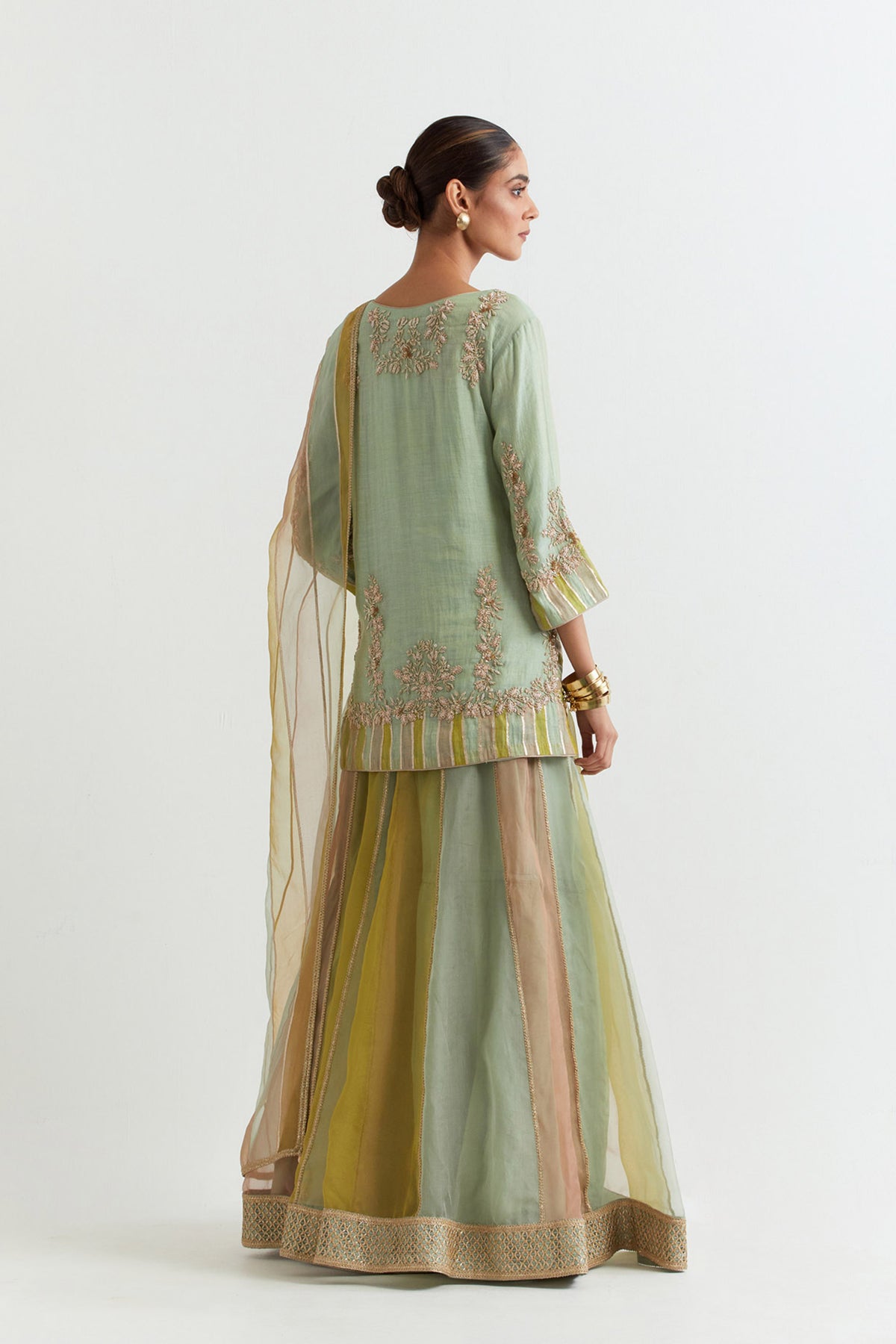 Embroidered Chevron Sage Sharara Set