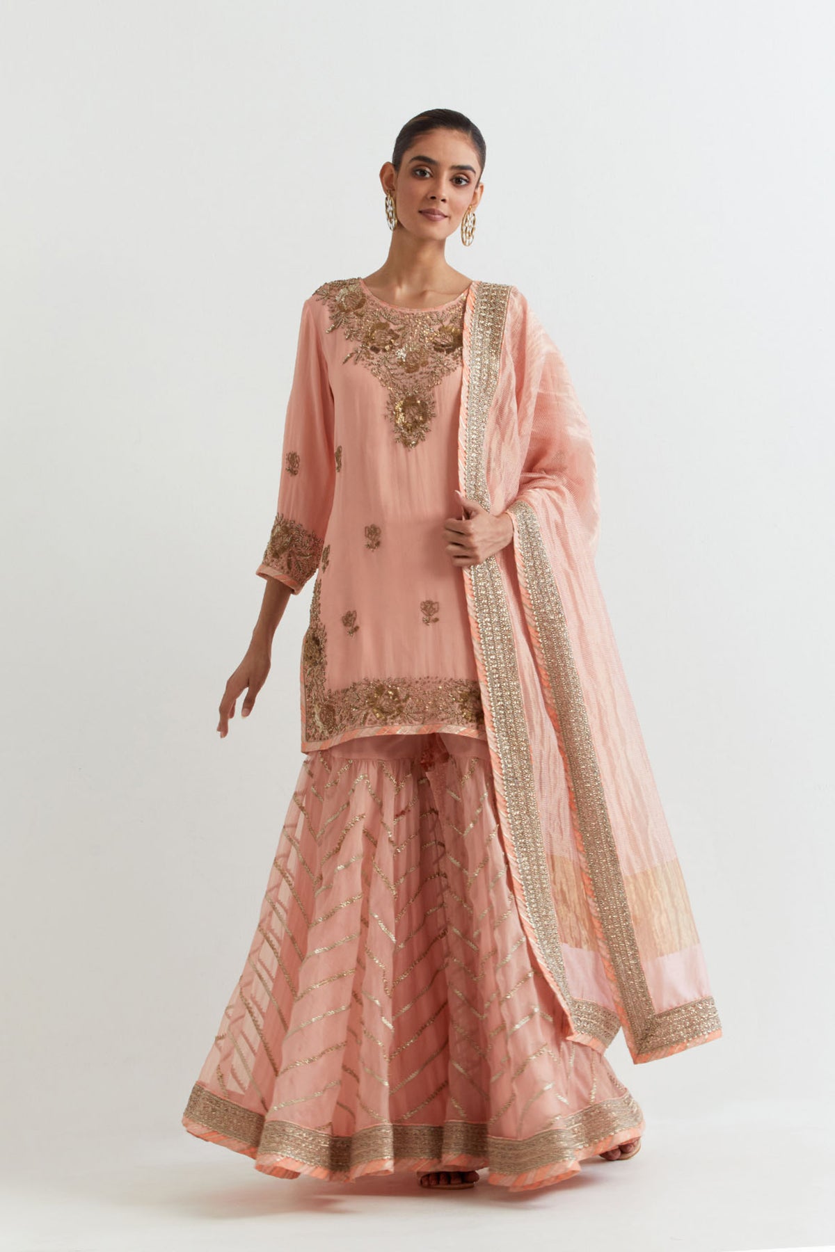 Chevron Peachy Pink Sharara Set