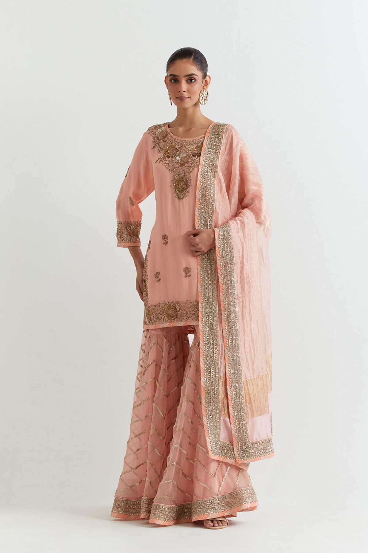 Chevron Peachy Pink Sharara Set