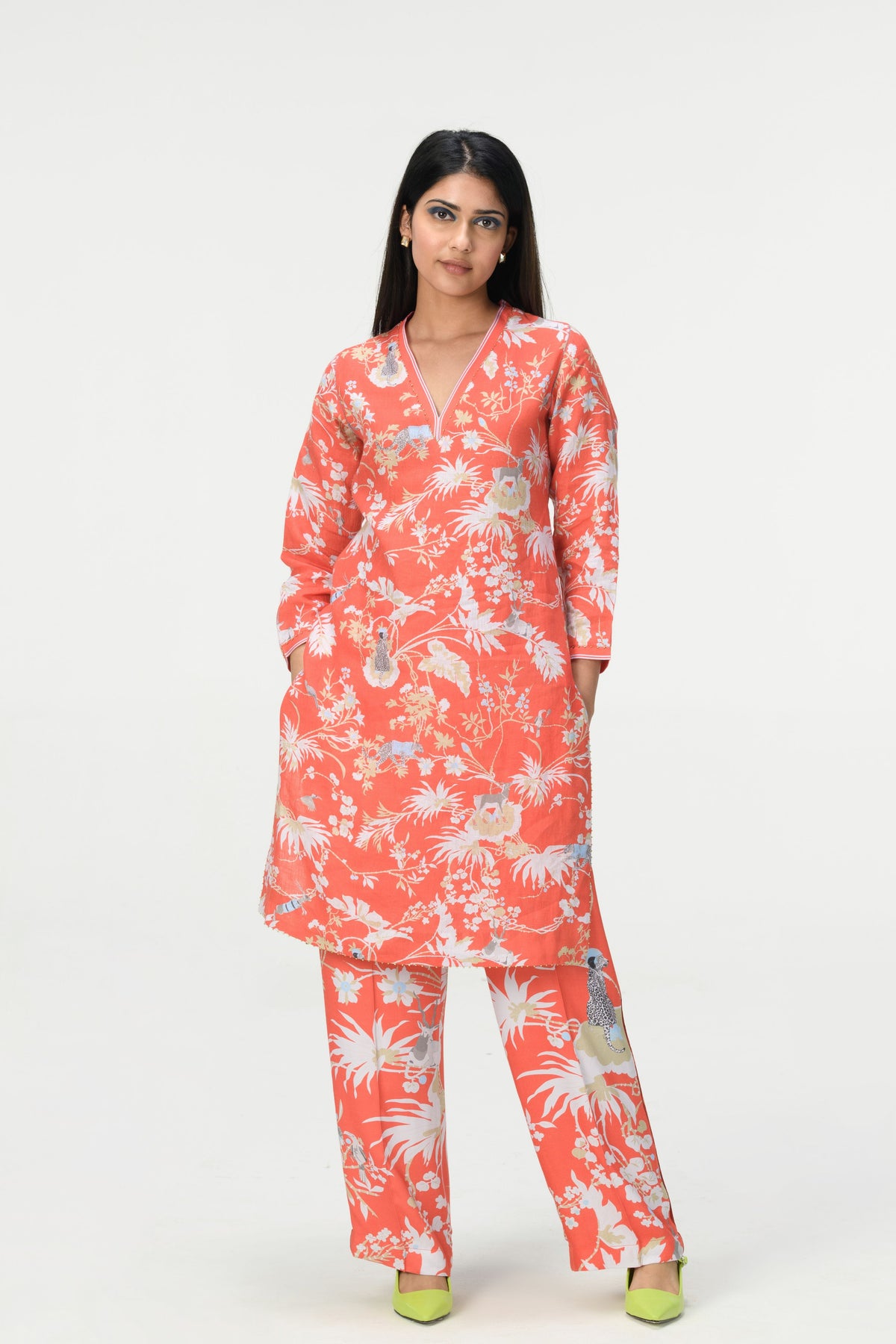 Coral V Kneck Kurta