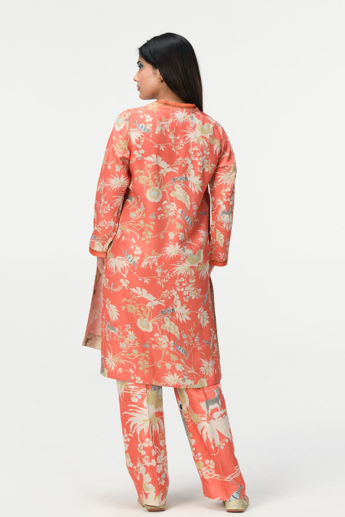 Roshan V Kneck Coral Kurta