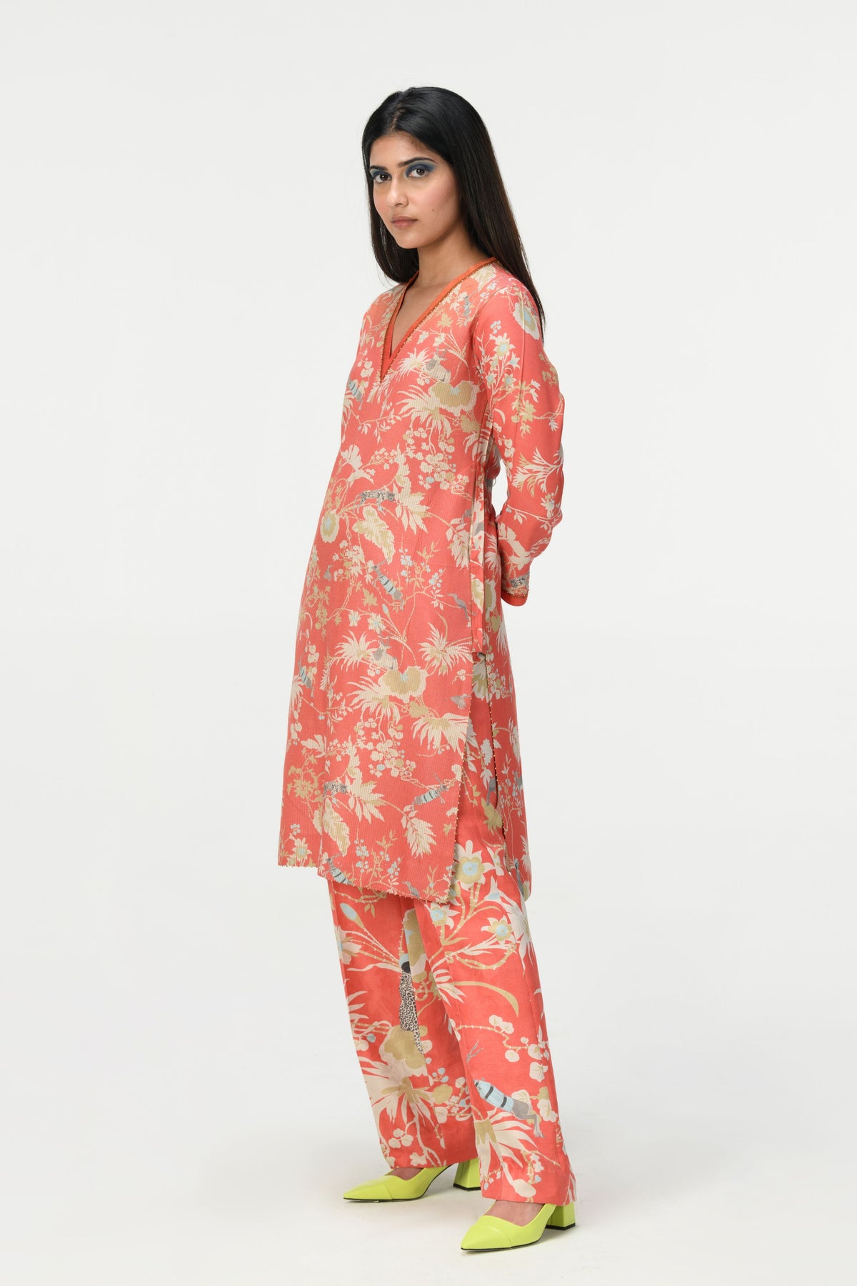 Roshan V Kneck Coral Kurta