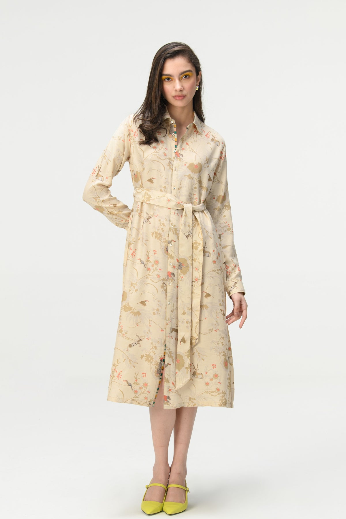 Springforest Tie Belt Shirt Ivory Dress