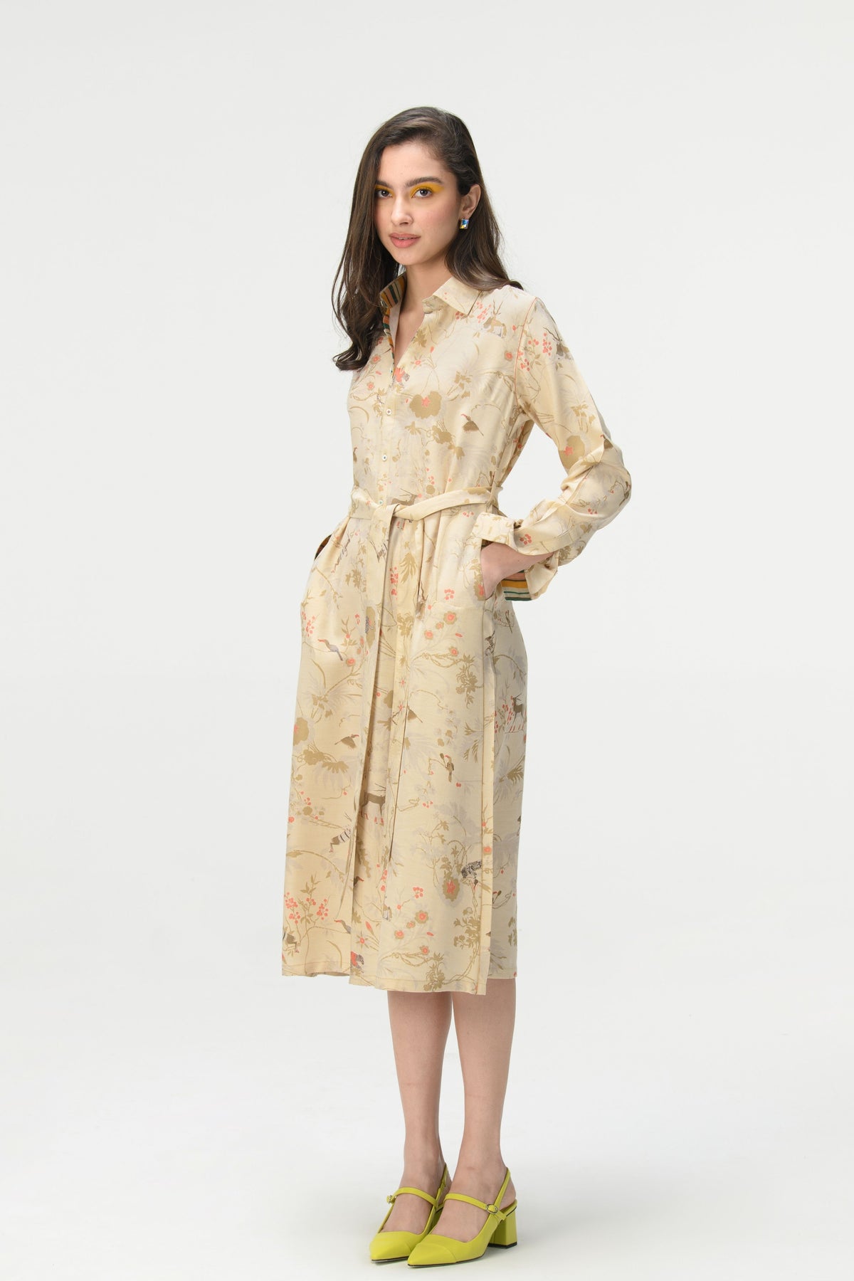 Springforest Tie Belt Shirt Ivory Dress