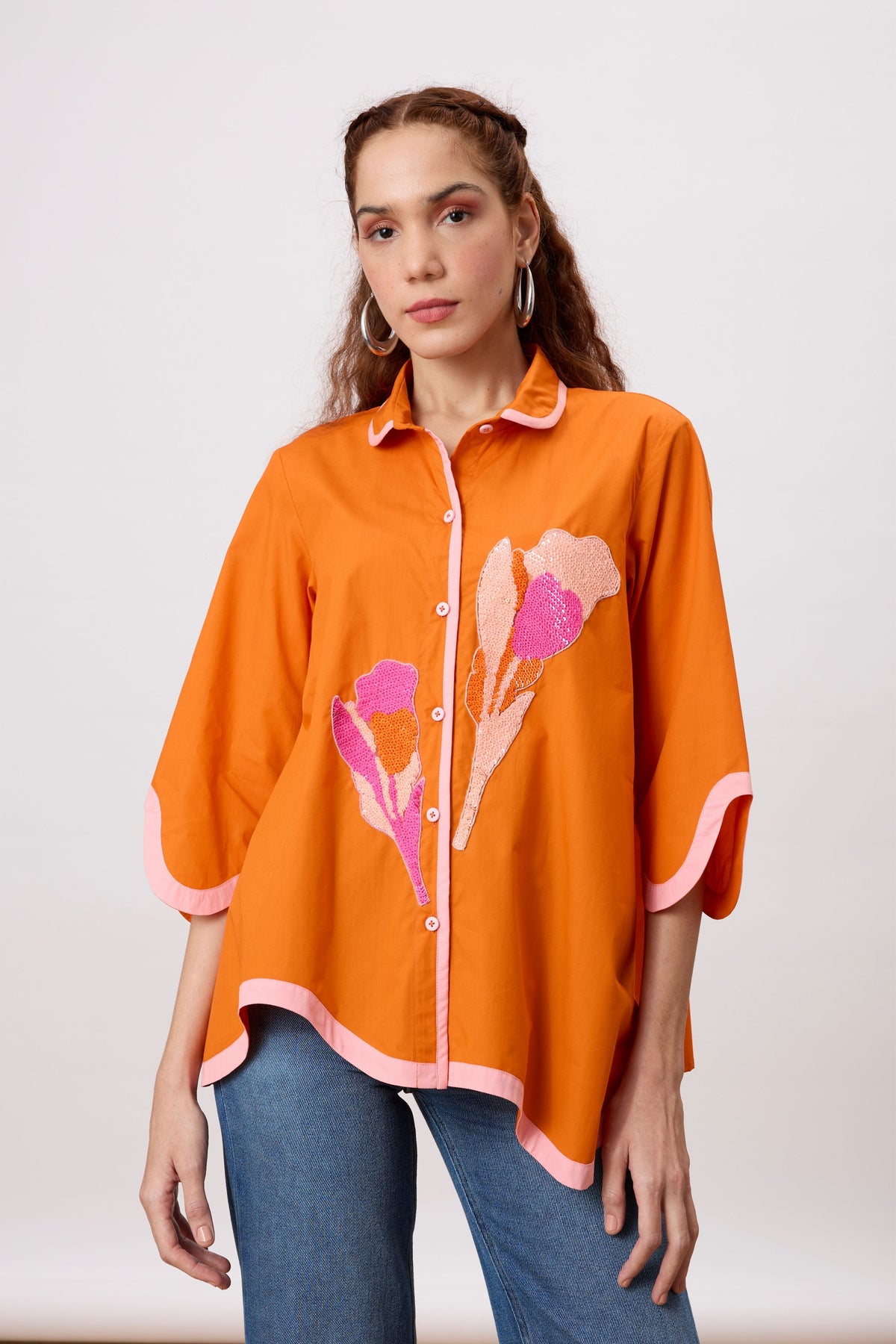 Liam Applique Mandarian Orange Shirt