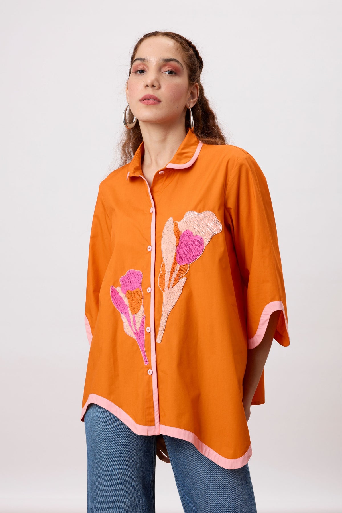 Liam Applique Mandarian Orange Shirt